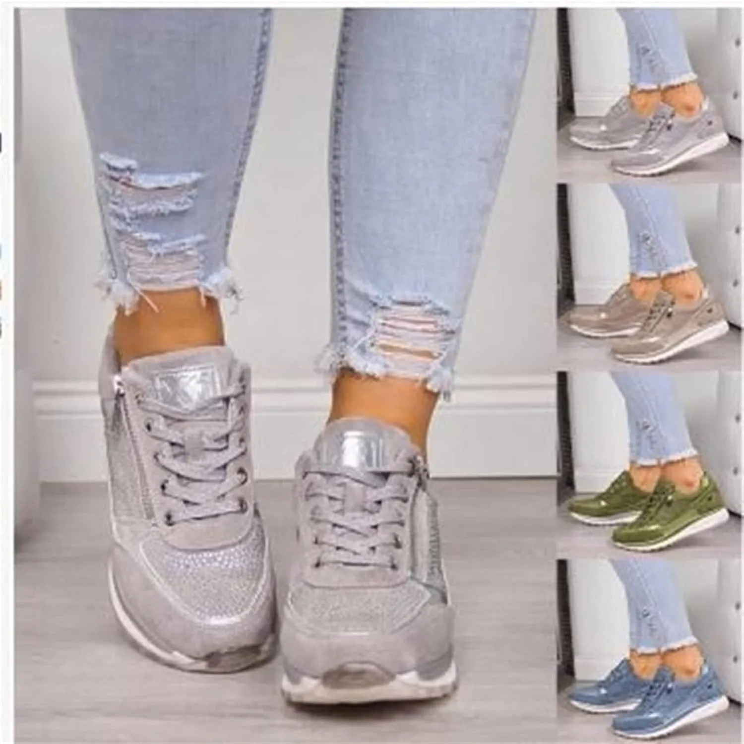Ladmiple Shoes For Women Sneakers Slip Ons Lace ups Casual Leather Walking Shoes Summer Fashion Platform Flats Loafers