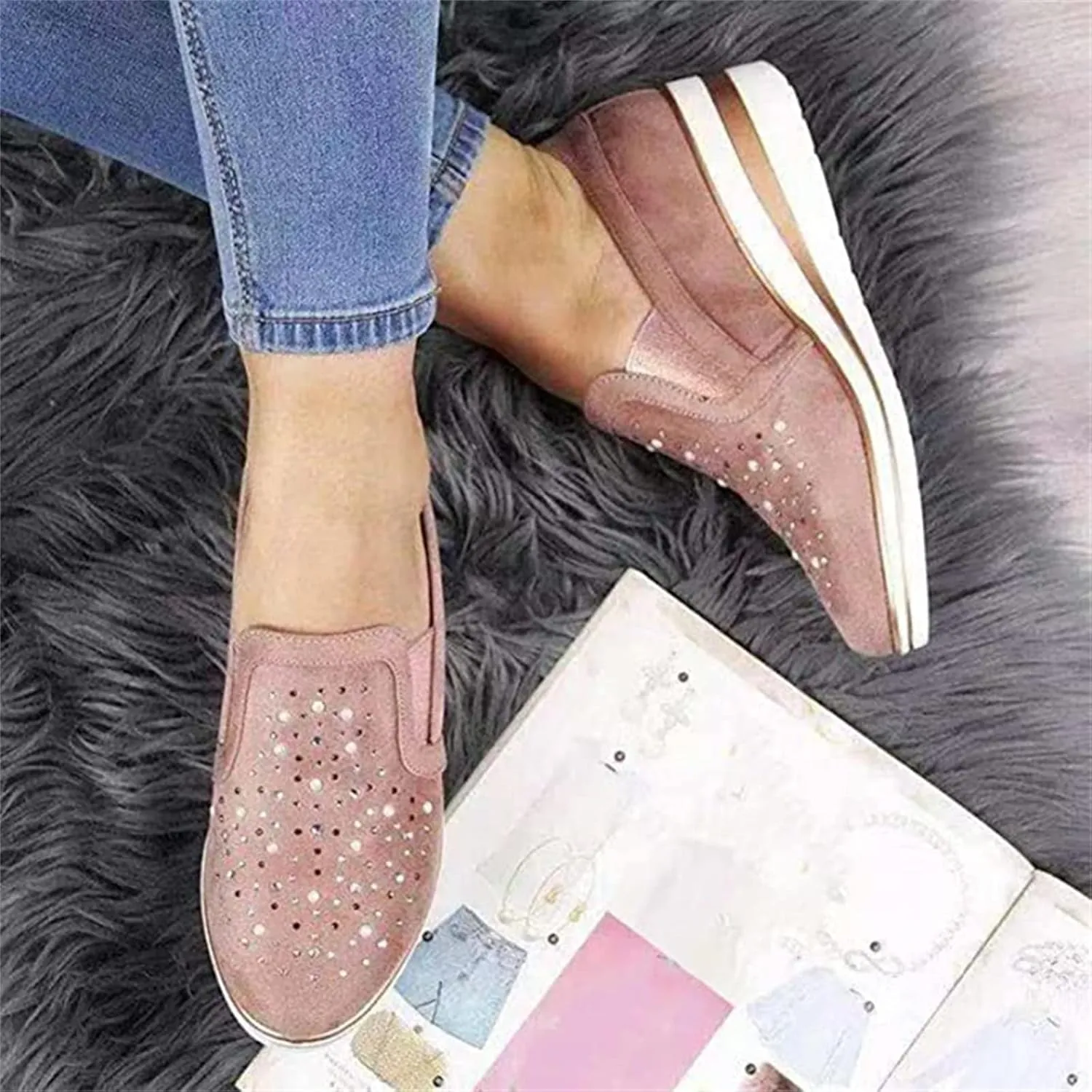 Ladmiple Shoes For Women Sneakers Slip Ons Walking Shoes Casual Lace Up Dressy Summer Fashion Cute Platform Flats Loafer