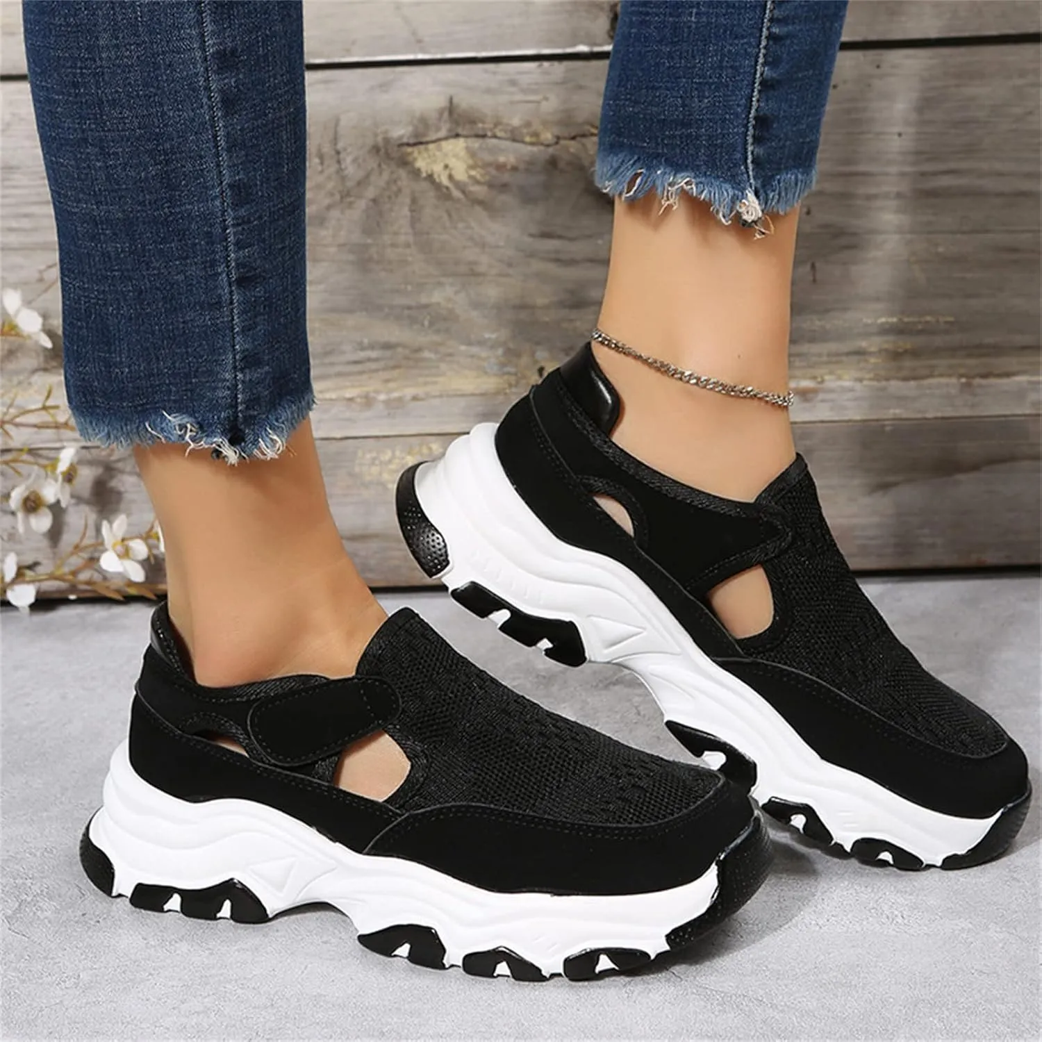 Ladmiple Shoes For Women Sneakers Trendy Fashion Slip on Walking Shoes Casual Summer Lace Low Platform Flats Loafers