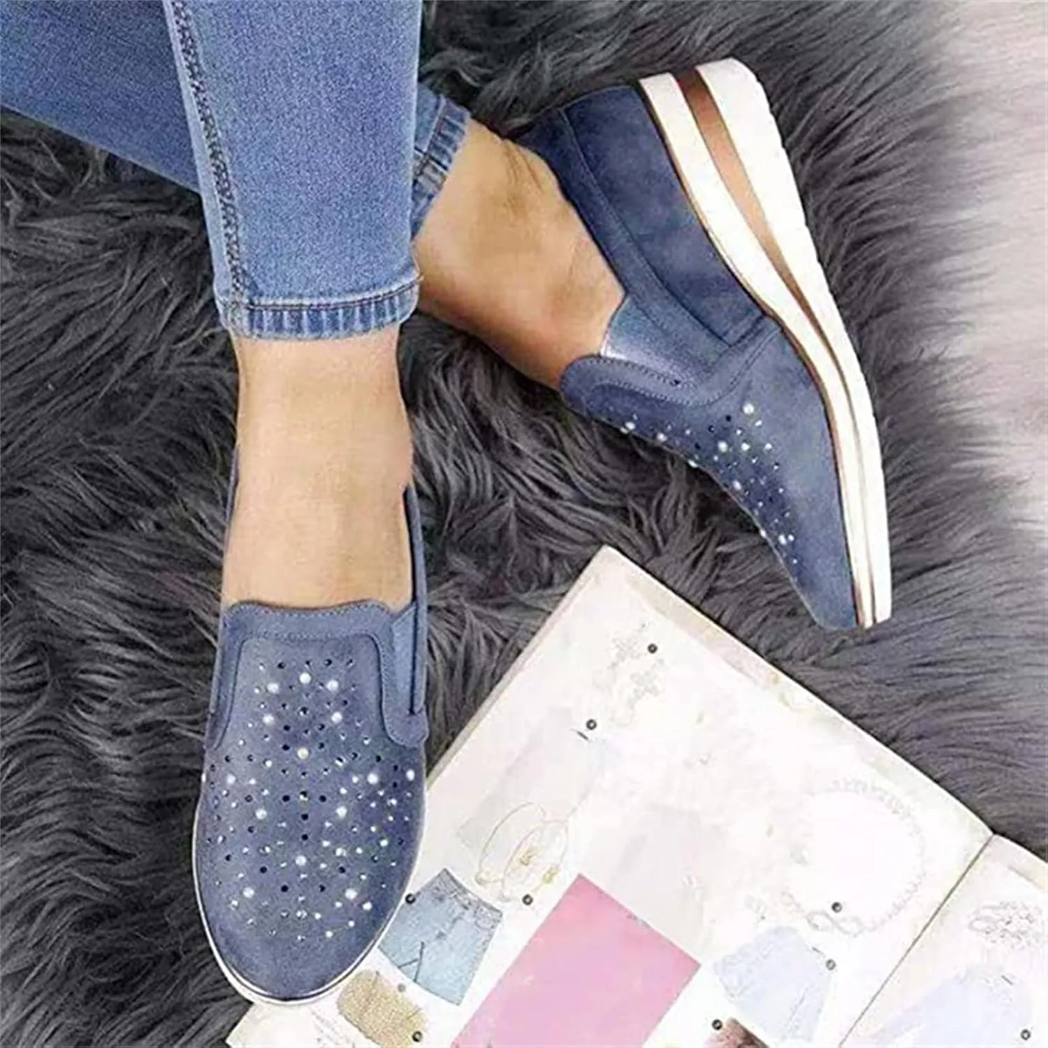 Ladmiple Shoes For Women Sneakers Trendy Slip On Running Shoes Non Slip Walking Shoes Gym Fashion Platform Tennis Shoes