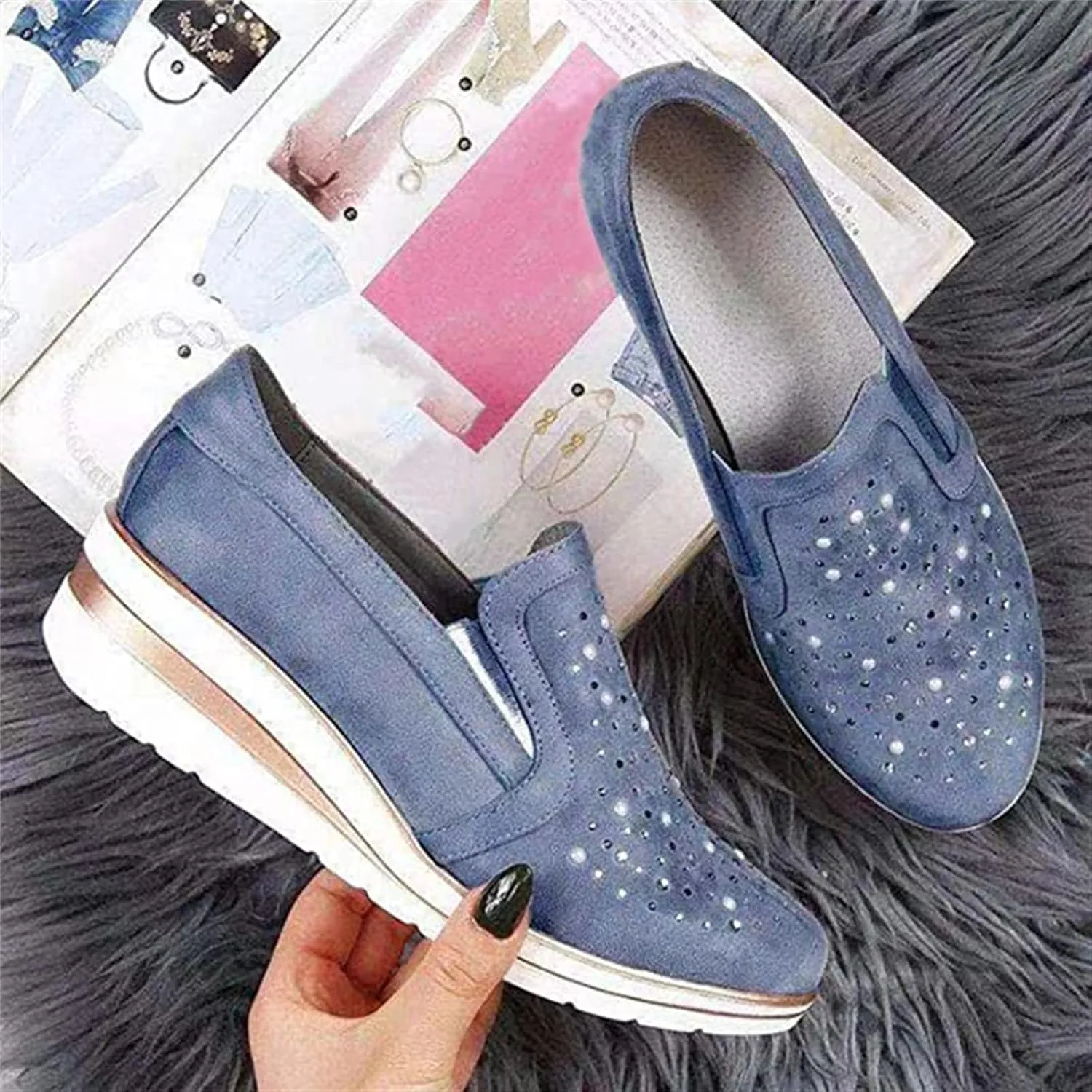 Ladmiple Shoes For Women Sneakers Trendy Slip On Running Shoes Non Slip Walking Shoes Gym Fashion Platform Tennis Shoes