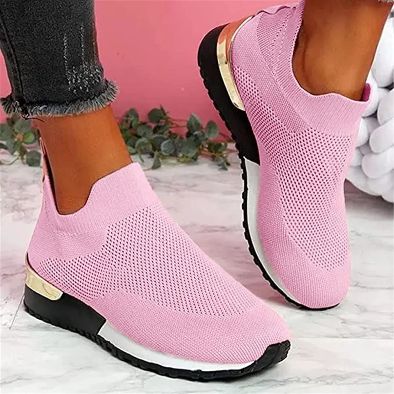 Ladmiple Shoes For Women Sneakers Trendy Walking Shoes Slip on Sock Sneakers Lady Girls Mesh Loafers Running Tennis Shoes