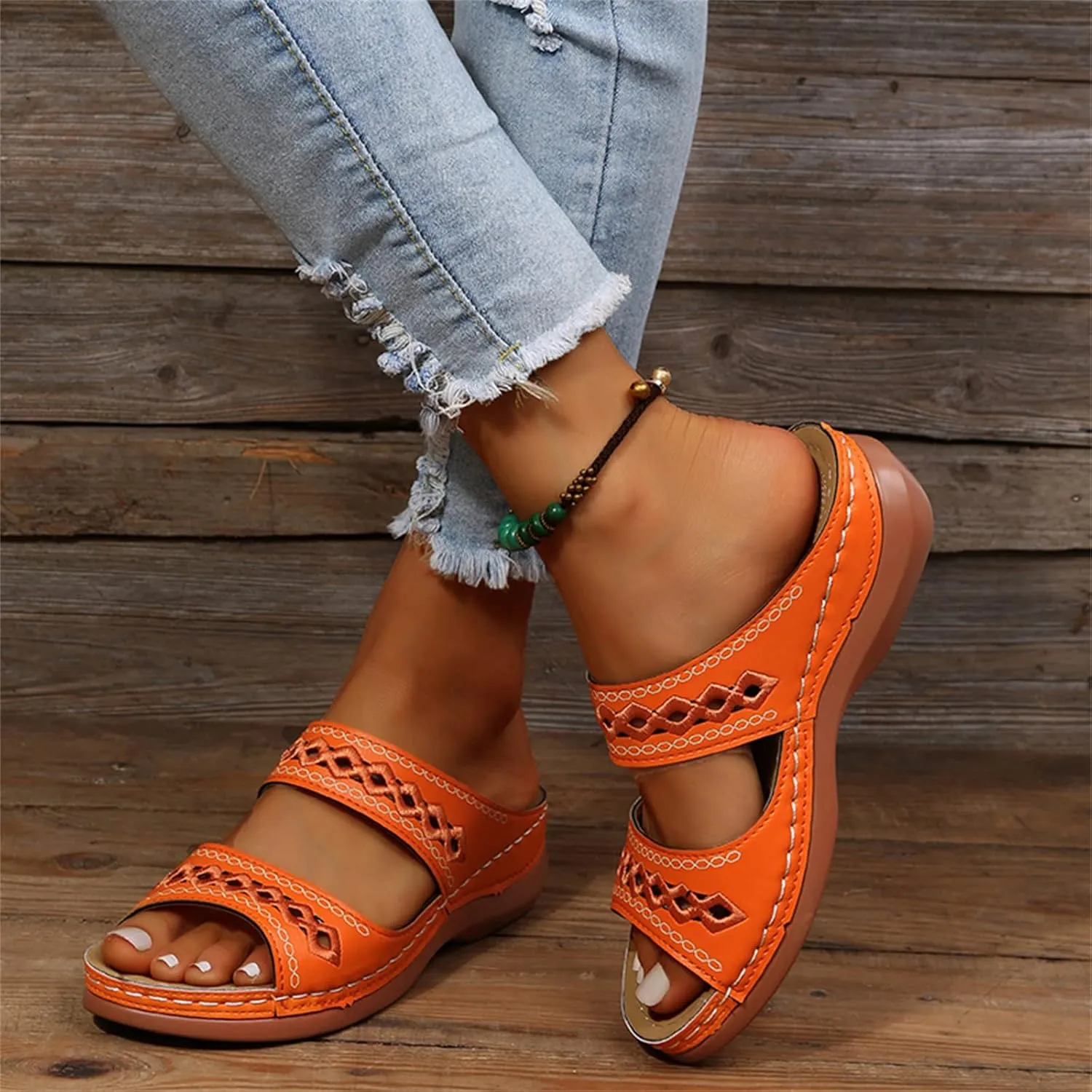 Ladmiple Summer Sandals for Women 2023 Wedge Flip Flops Sandals Breathable Slip On Open Toe Comfort Orthopedic Sandals