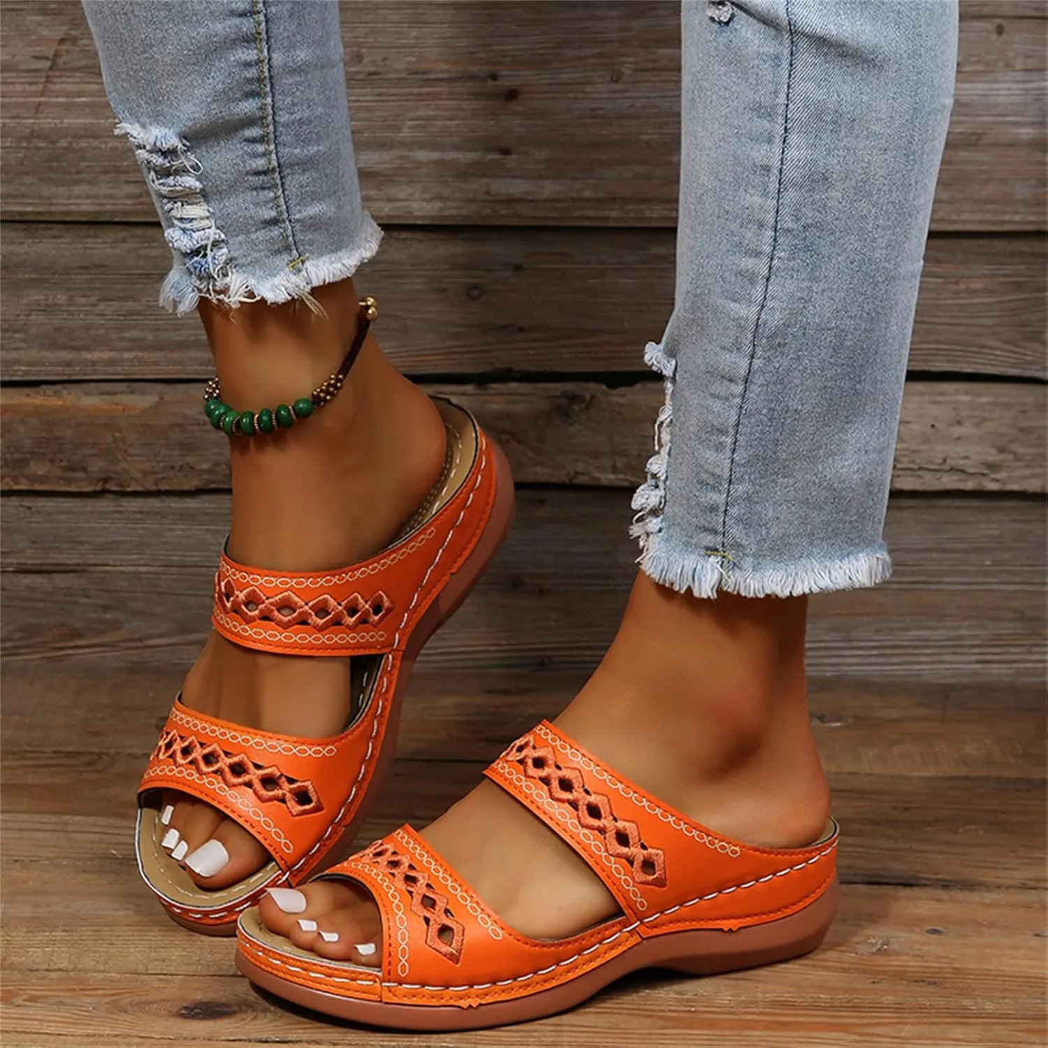 Ladmiple Summer Sandals for Women 2023 Wedge Flip Flops Sandals Breathable Slip On Open Toe Comfort Orthopedic Sandals