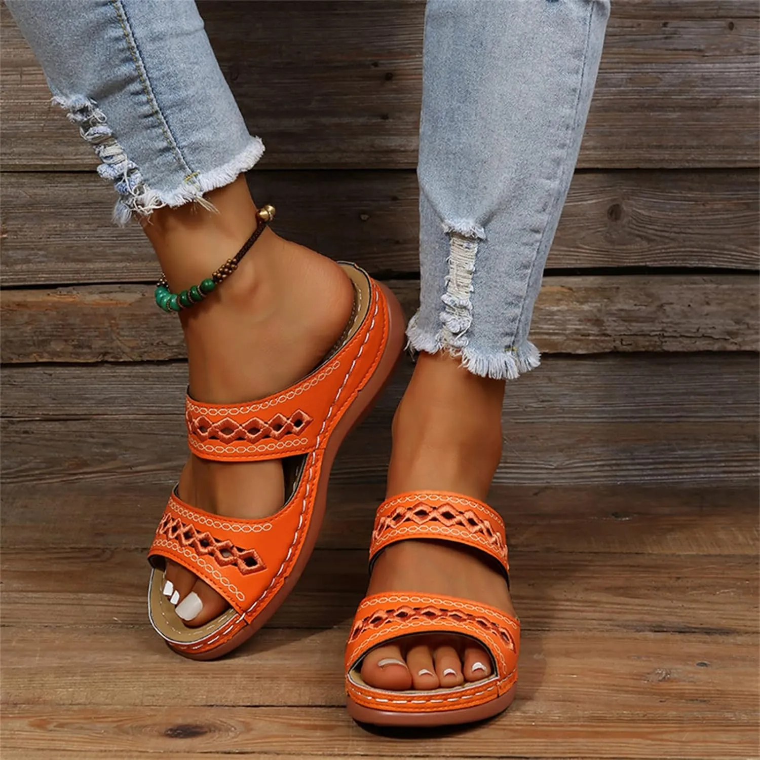 Ladmiple Summer Sandals for Women 2023 Wedge Flip Flops Sandals Breathable Slip On Open Toe Comfort Orthopedic Sandals
