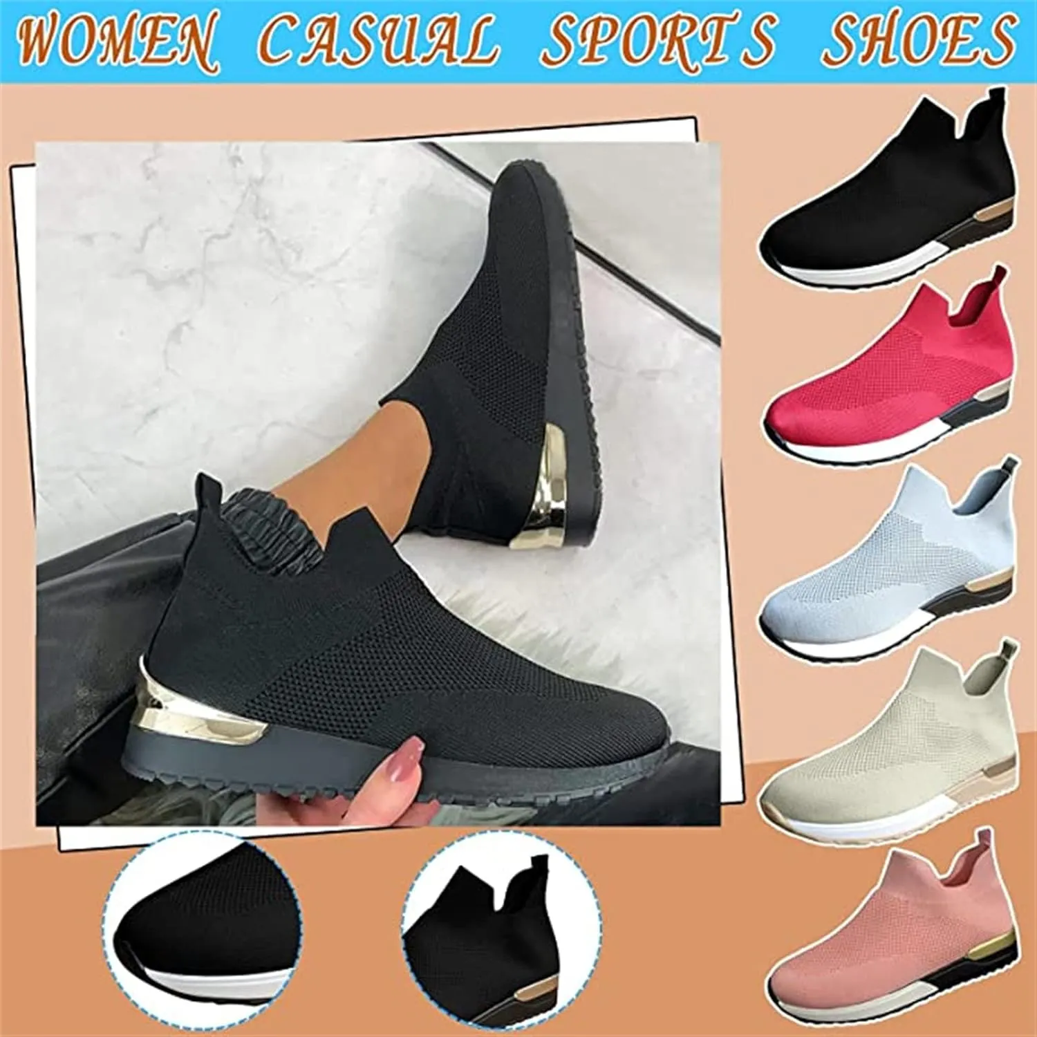 Ladmiple Walking Shoes Women Arch Support Slip On Sneakers Comfort Light Weight Mesh Casual Athletic Tennis Running Sneakers