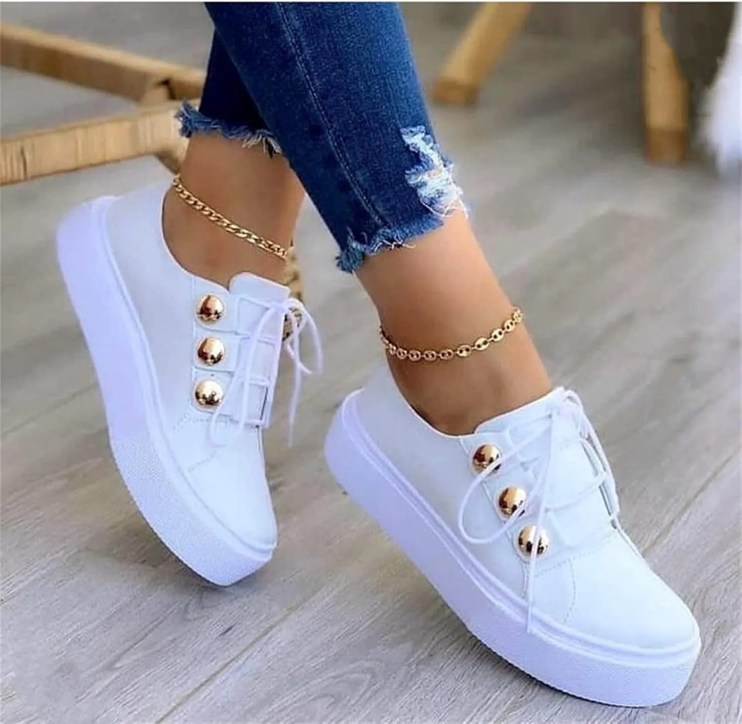 Ladmiple Womens Shoes Dressy Casual Loafers Slip On Walking Shoes Lace Up Comfortable Platform Fashion Leather Sneakers