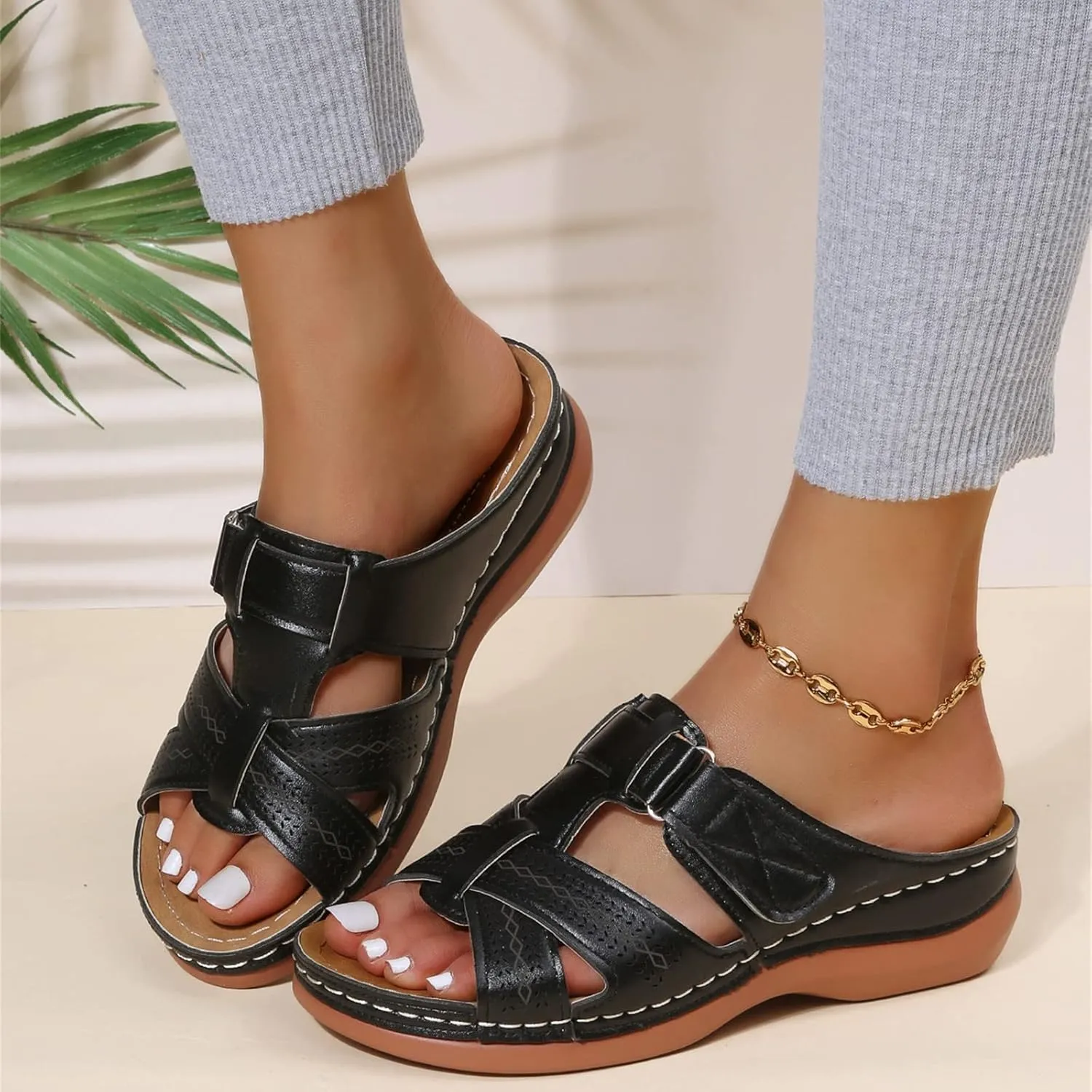 Lausiuoe Comfortable Orthopedic Sandals For Women Dressy Summer Walking Orthotic Flip Flops For Flat Feet with Arch Support