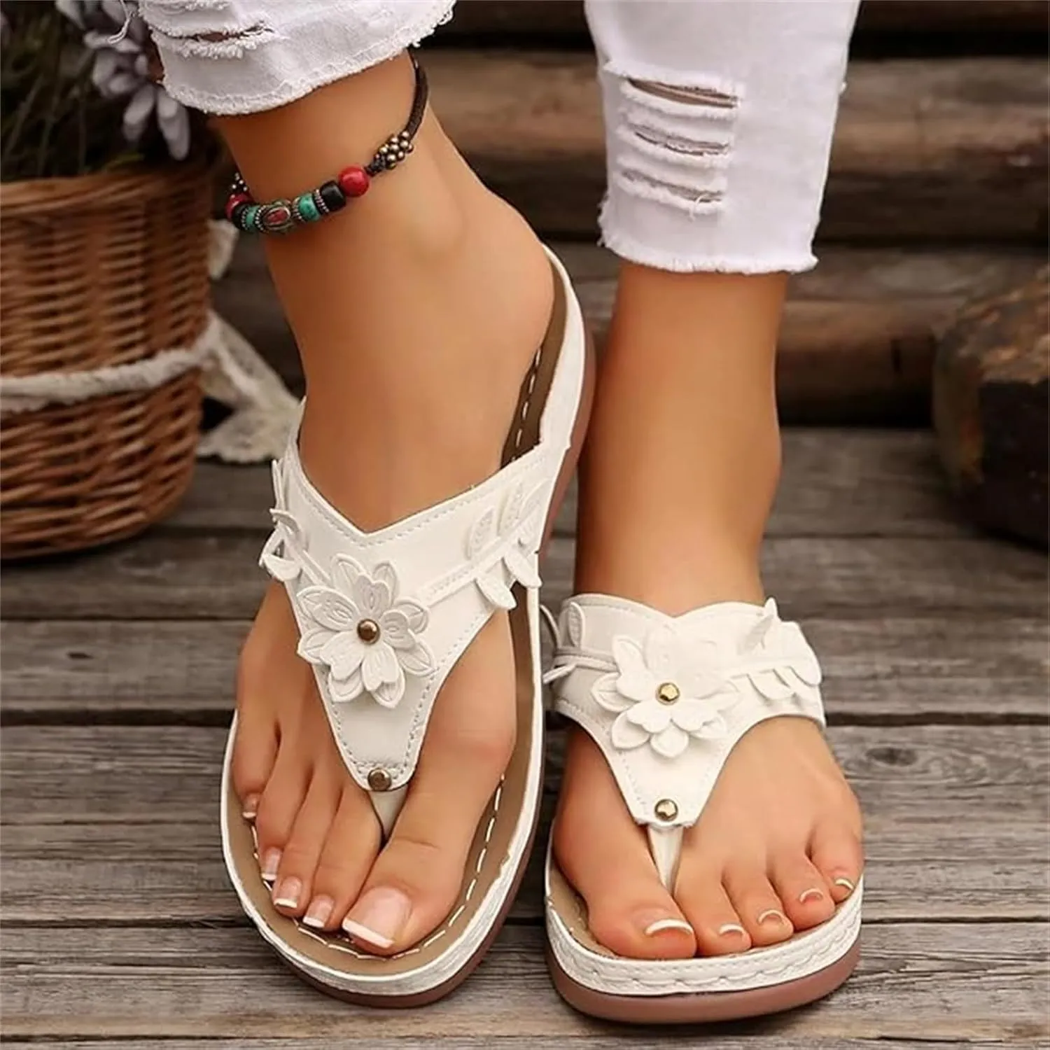 Lausiuoe Sandals For Women 2025 Comfortable Walking Orthotic Thong Flip Flops Orthopedic Slippers Arch Support Summer Slides