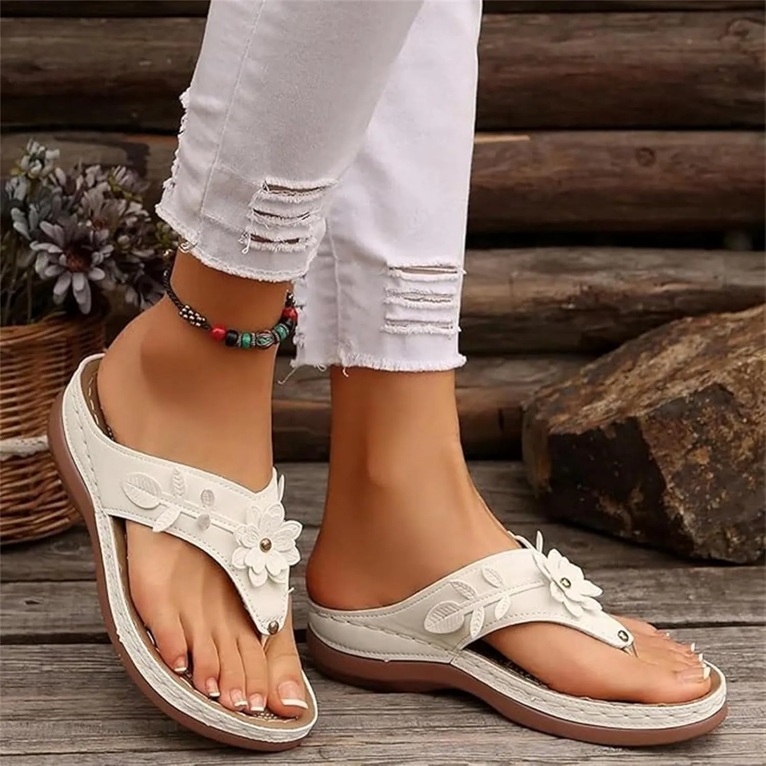 Lausiuoe Sandals For Women 2025 Comfortable Walking Orthotic Thong Flip Flops Orthopedic Slippers Arch Support Summer Slides