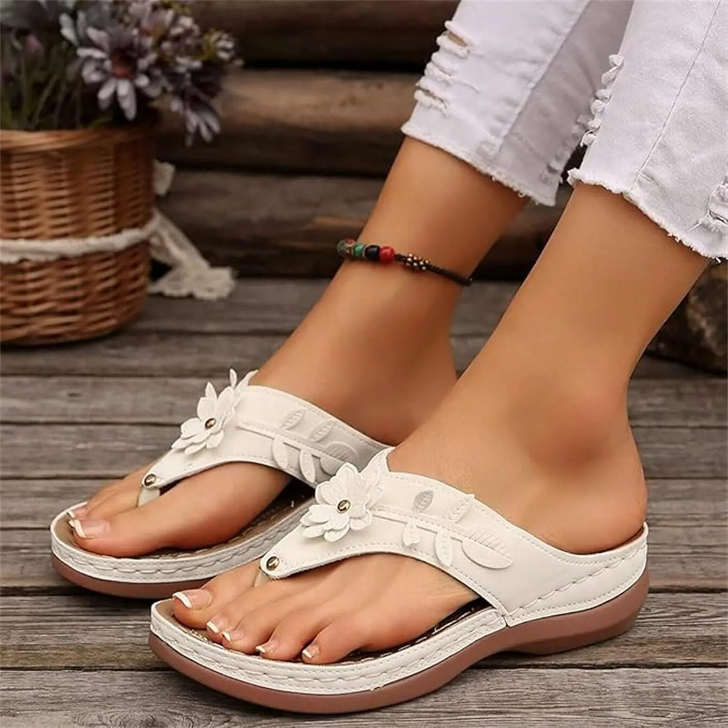 Lausiuoe Sandals For Women 2025 Comfortable Walking Orthotic Thong Flip Flops Orthopedic Slippers Arch Support Summer Slides