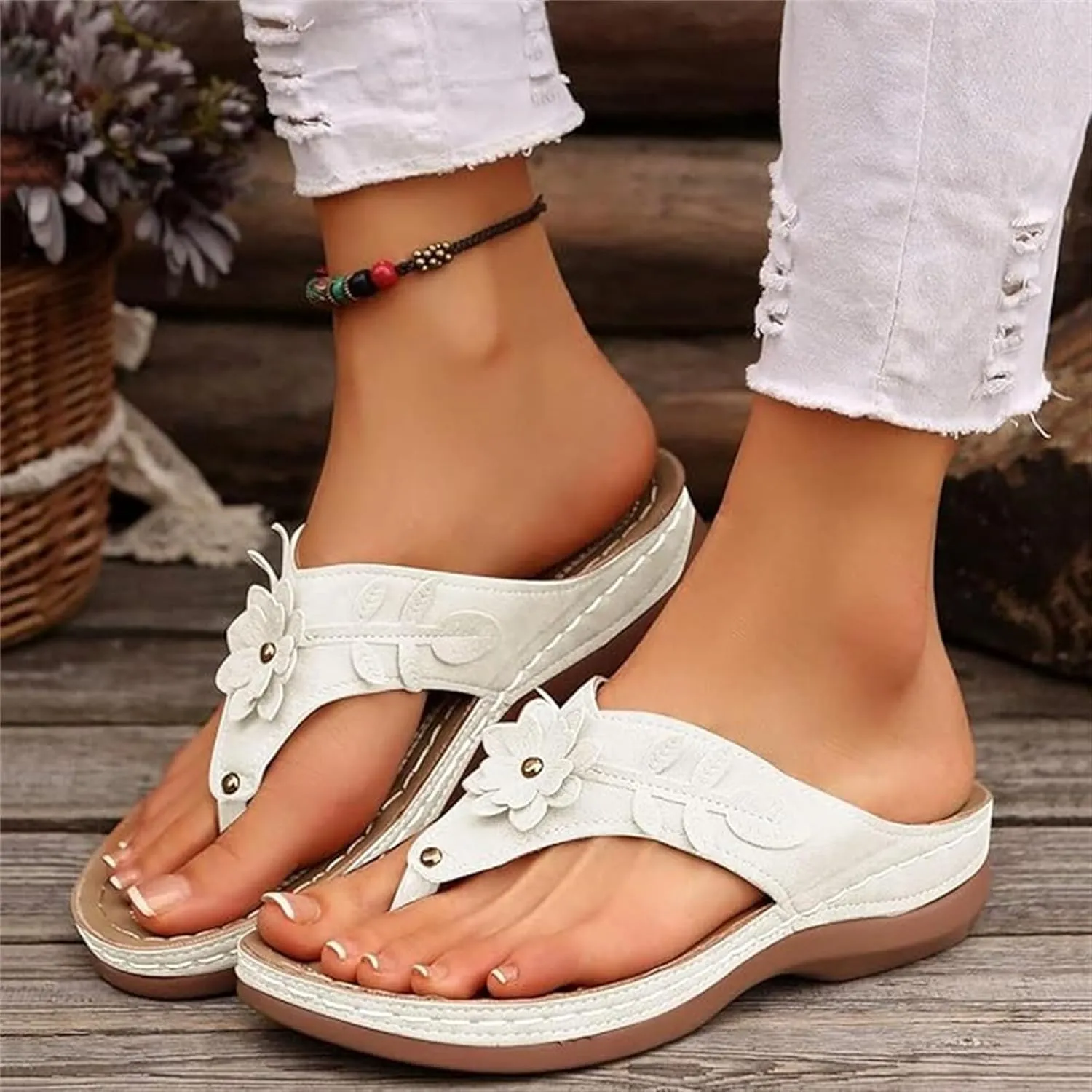 Lausiuoe Sandals For Women 2025 Comfortable Walking Orthotic Thong Flip Flops Orthopedic Slippers Arch Support Summer Slides