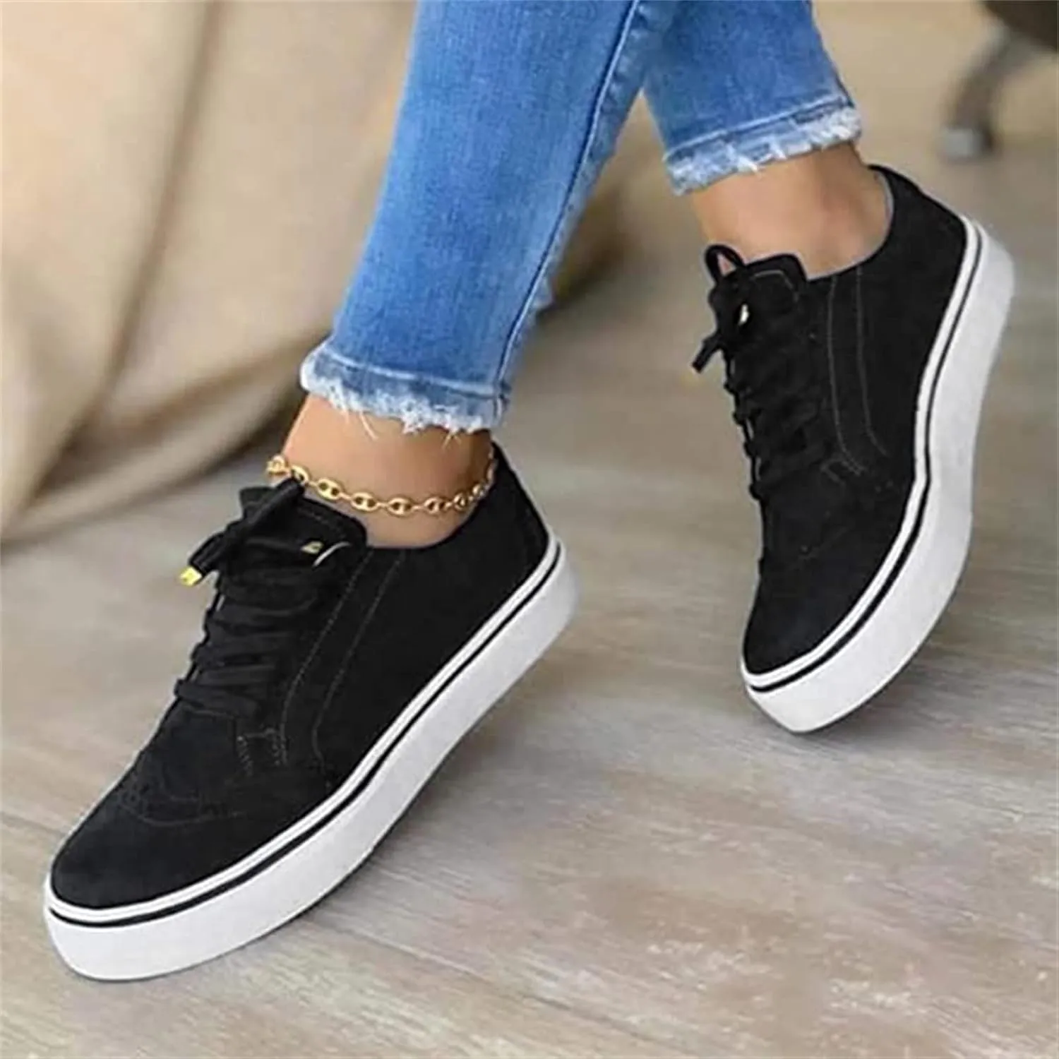 Lausiuoe Shoes For Women Sneakers Trendy Classic Casual Low Top Canvas Walking Shoes Fashion Slip On Comfort Flat Loafer