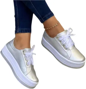 Lausiuoe Sneakers For Women Walking Shoes Comfortable Low Top Leather Sneakers Casual Fashion Lightweight Flat Loafers