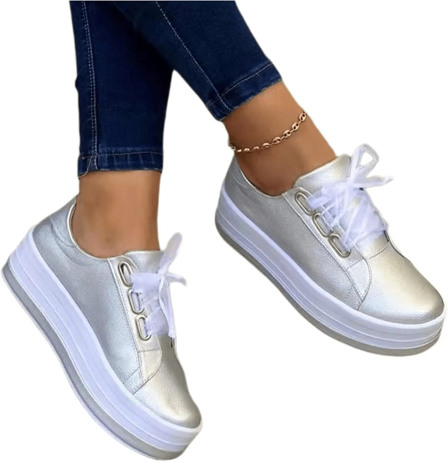 Lausiuoe Sneakers For Women Walking Shoes Comfortable Low Top Leather Sneakers Casual Fashion Lightweight Flat Loafers