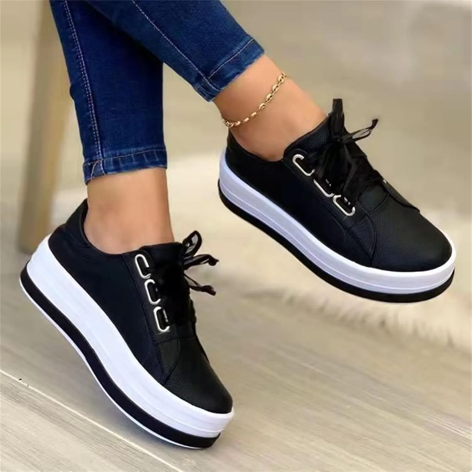 Lausiuoe Sneakers For Women Walking Shoes Comfortable Slip on Leather Shoes Low Top Non Slip Fashion Casual Flat Loafers