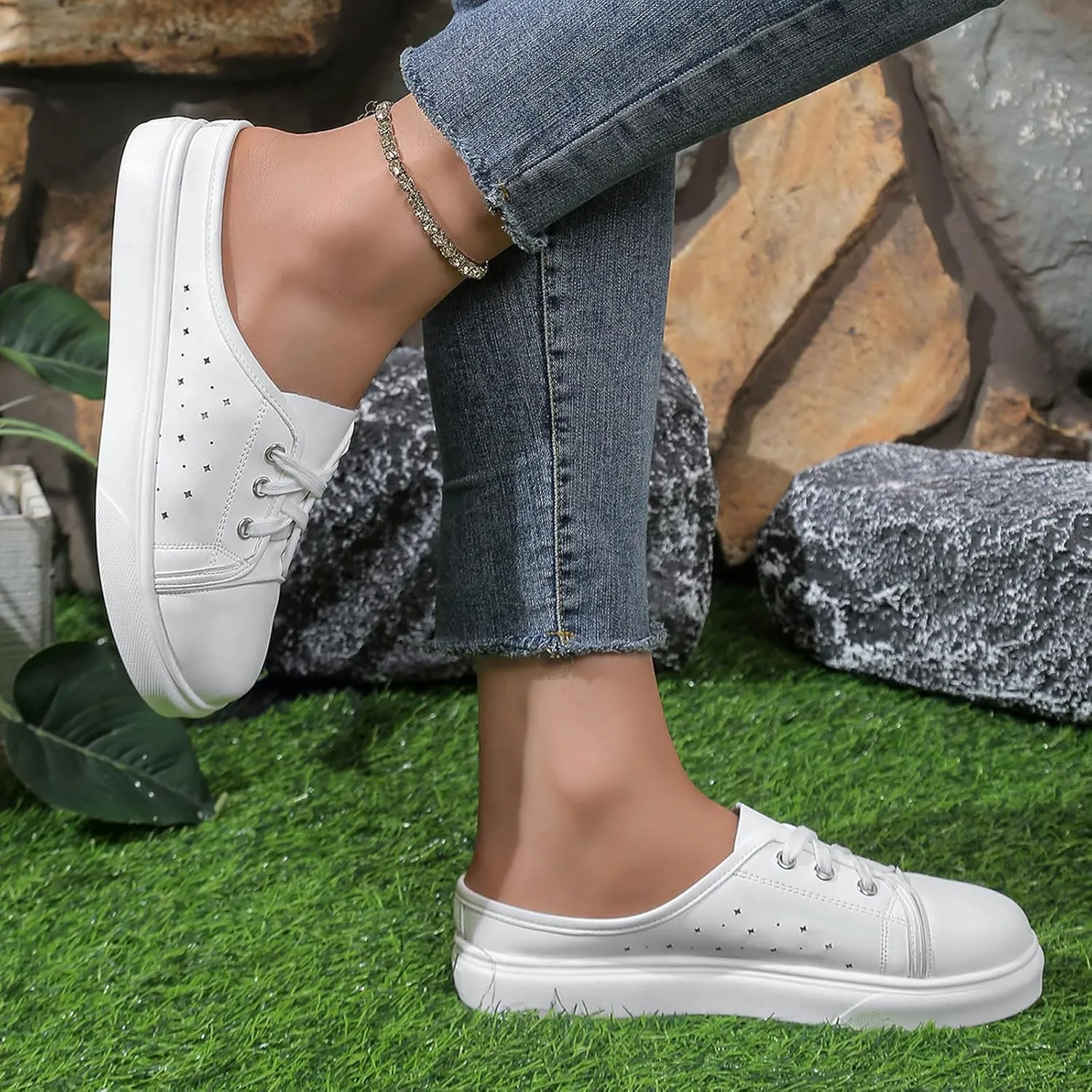 Leisure Women's Soft Sole Non Slip Flat Breathable Slip On Lazy Shoes Slippers Rhinestone Wedge Sandals Women