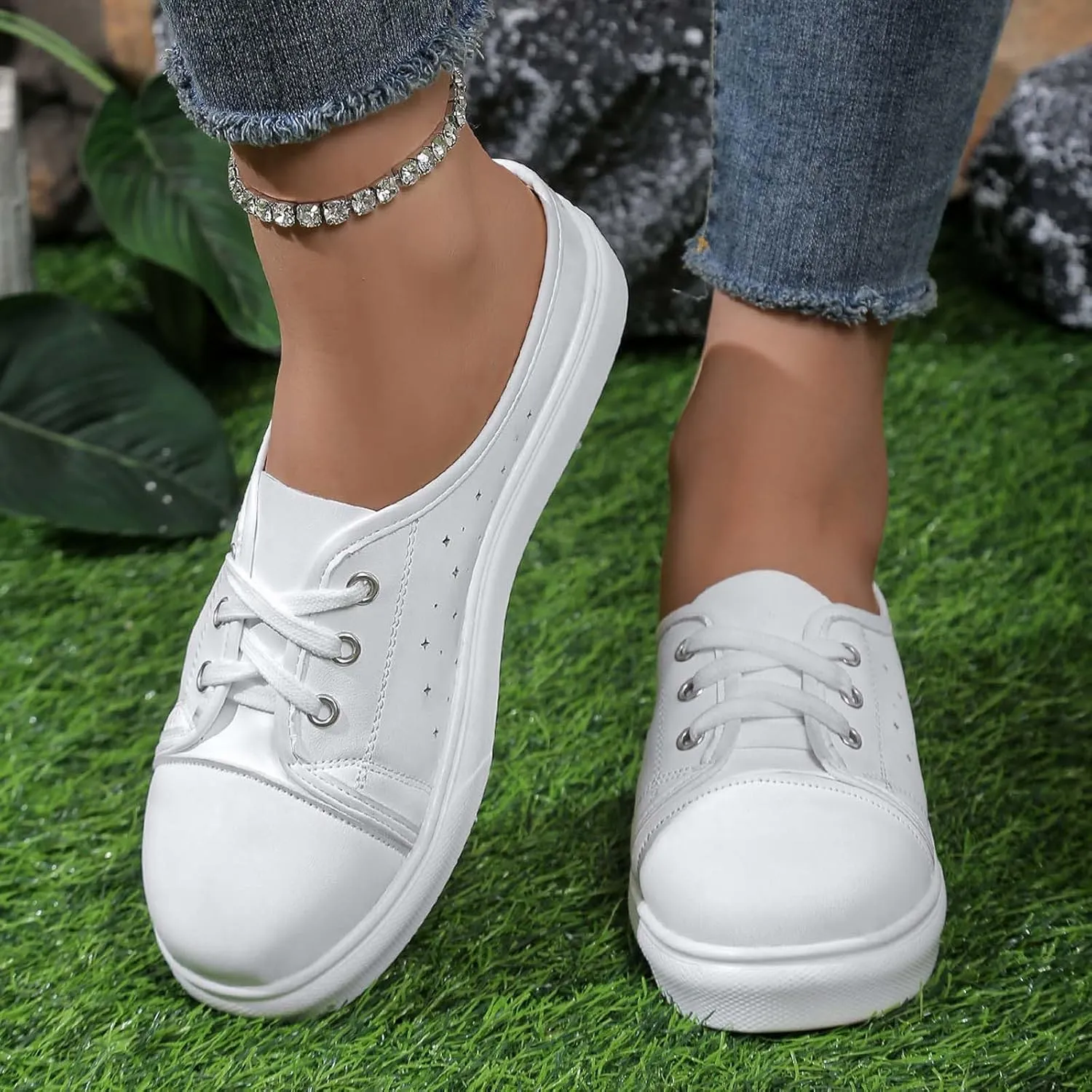 Leisure Women's Soft Sole Non Slip Flat Breathable Slip On Lazy Shoes Slippers Rhinestone Wedge Sandals Women