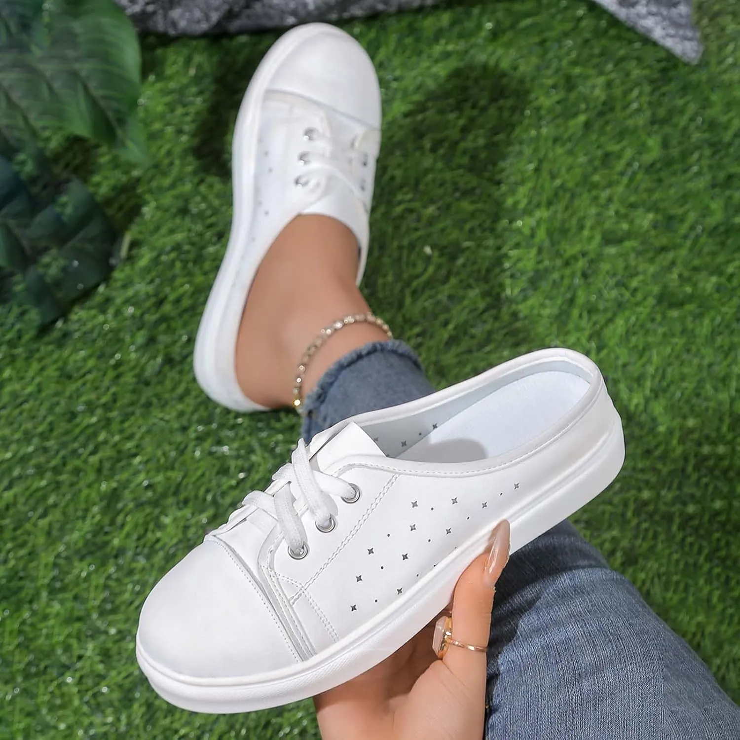 Leisure Women's Soft Sole Non Slip Flat Breathable Slip On Lazy Shoes Slippers Rhinestone Wedge Sandals Women