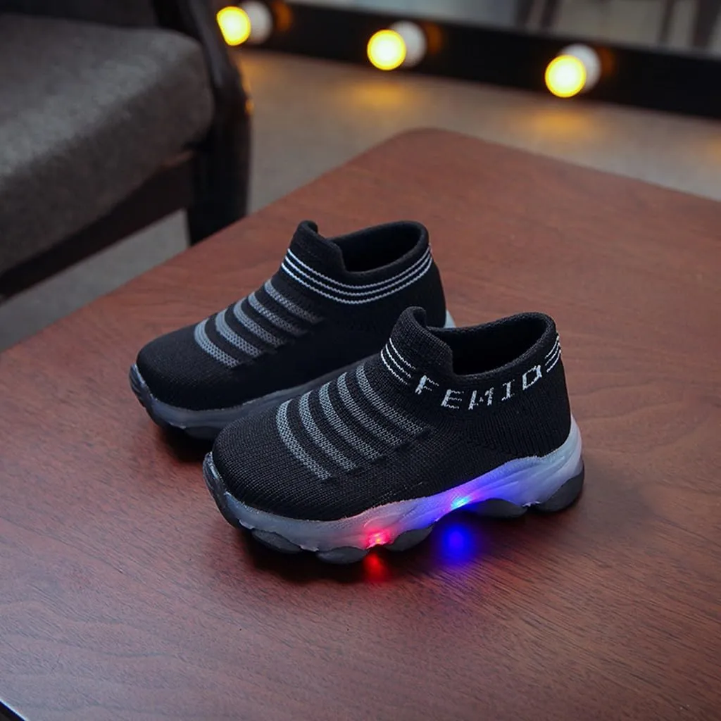 Light Up Sock Shoes for Girls Boys Toddler Kids Mesh Flashing Breathable Sneakers Soft Sport Walking Running Shoes