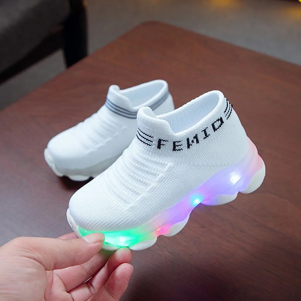 Light Up Sock Shoes for Girls Boys Toddler Kids Mesh Flashing Breathable Sneakers Soft Sport Walking Running Shoes