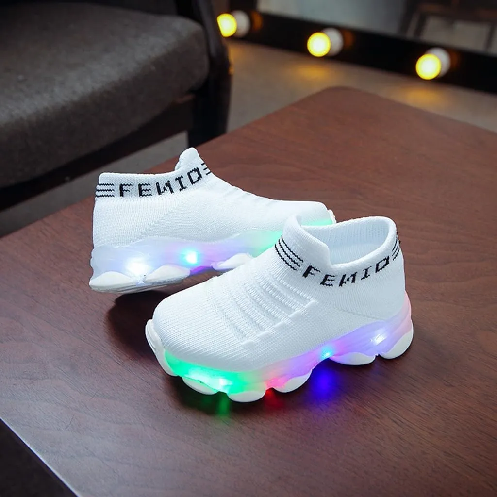 Light Up Sock Shoes for Girls Boys Toddler Kids Mesh Flashing Breathable Sneakers Soft Sport Walking Running Shoes