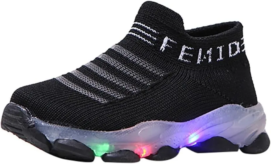 Light Up Sock Shoes for Girls Boys Toddler Kids Mesh Flashing Breathable Sneakers Soft Sport Walking Running Shoes