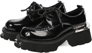 Loafers for Women Women's Casual Lace-Up Flat Shoes Black Round Head Everyday Footwear