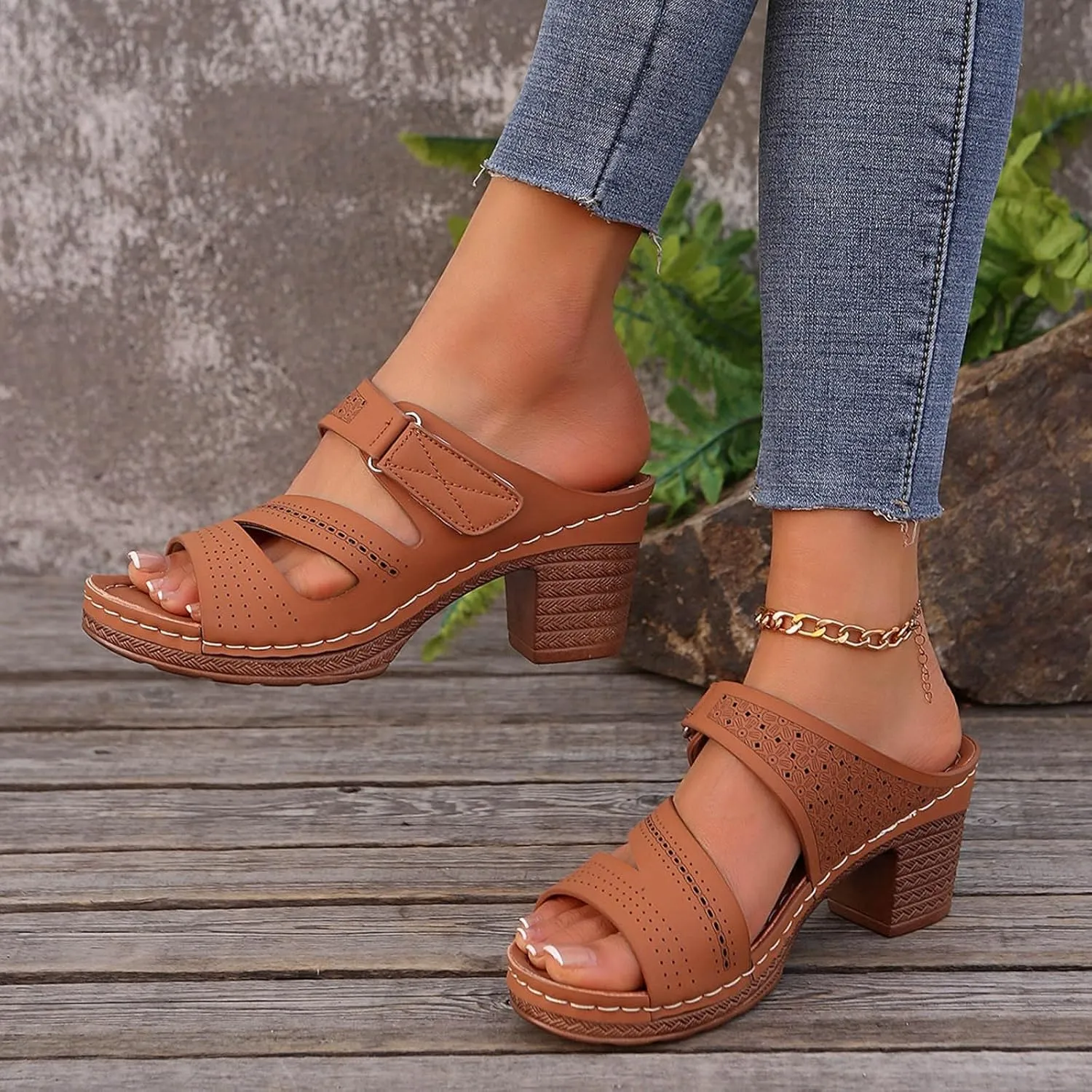 Low Block Chunky Heels Sandals for Women 2025 Sexy Platform Heels for Women Boho Comfortable Open Toe Sandals Summer Casual & Party Sandal Adjustable Slide Walking Shoes Summer Slippers 2025