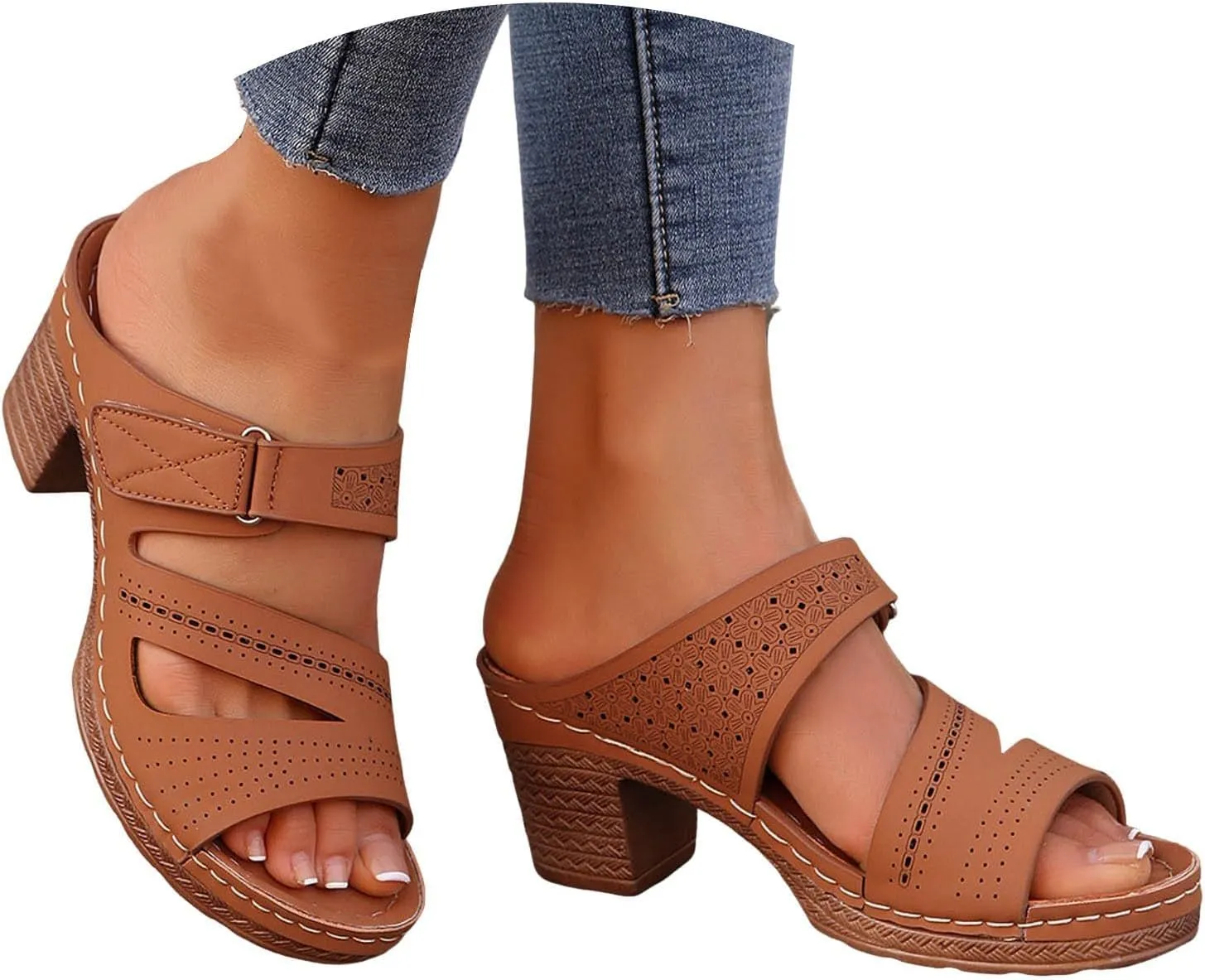 Low Block Chunky Heels Sandals for Women 2025 Sexy Platform Heels for Women Boho Comfortable Open Toe Sandals Summer Casual & Party Sandal Adjustable Slide Walking Shoes Summer Slippers 2025