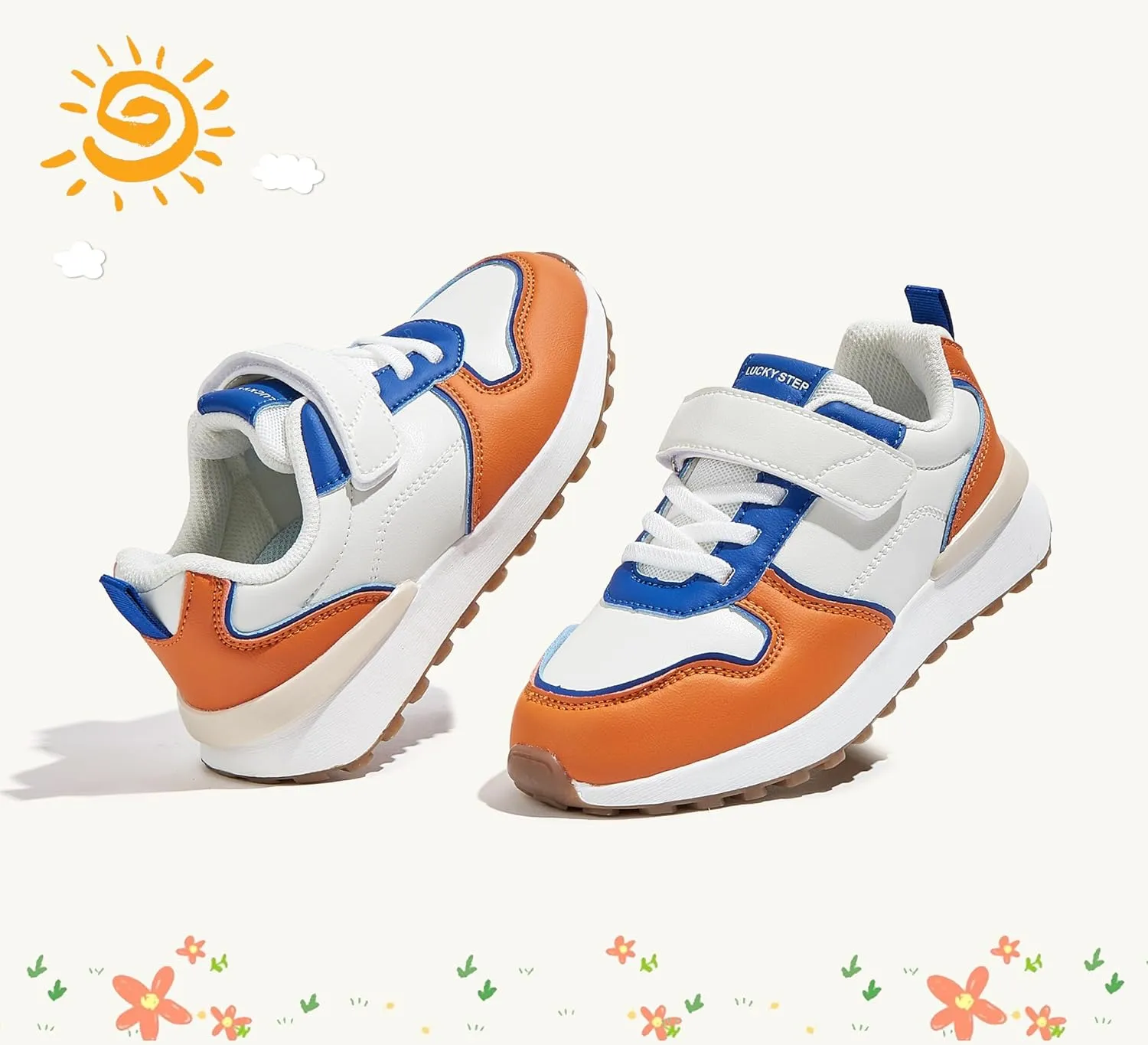 LUCKY STEP Kids Sneakers for Girls Boys Running Non-Slip Tennis Casual Walking Shoes Hook and Loop Unisex-Child Storybook Shoes for Big Kids, Little Kids & Toddlers
