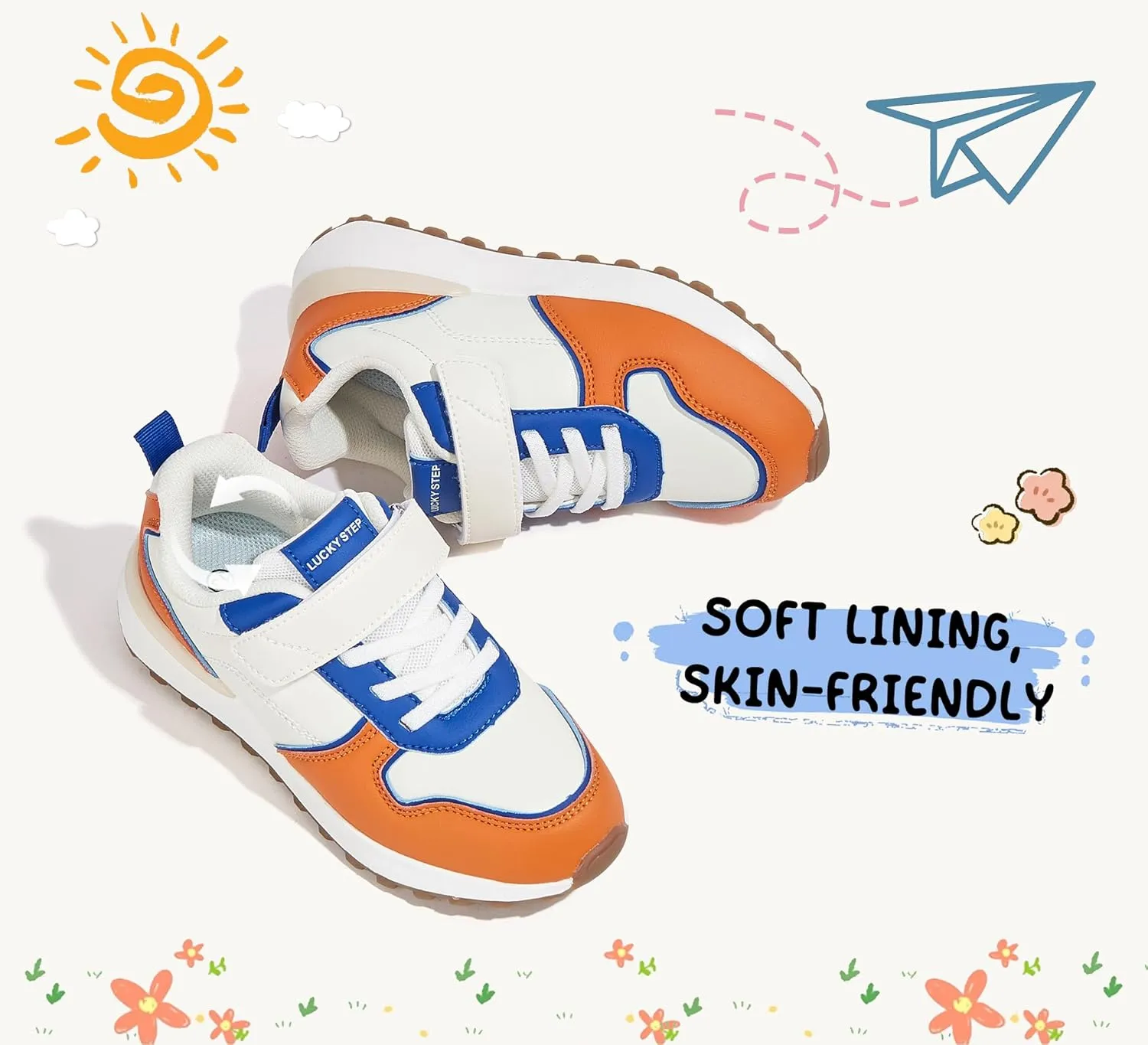 LUCKY STEP Kids Sneakers for Girls Boys Running Non-Slip Tennis Casual Walking Shoes Hook and Loop Unisex-Child Storybook Shoes for Big Kids, Little Kids & Toddlers