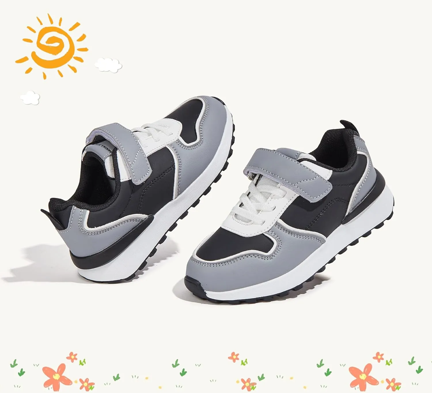 LUCKY STEP Kids Sneakers for Girls Boys Running Non-Slip Tennis Casual Walking Shoes Hook and Loop Unisex-Child Storybook Shoes for Big Kids, Little Kids & Toddlers