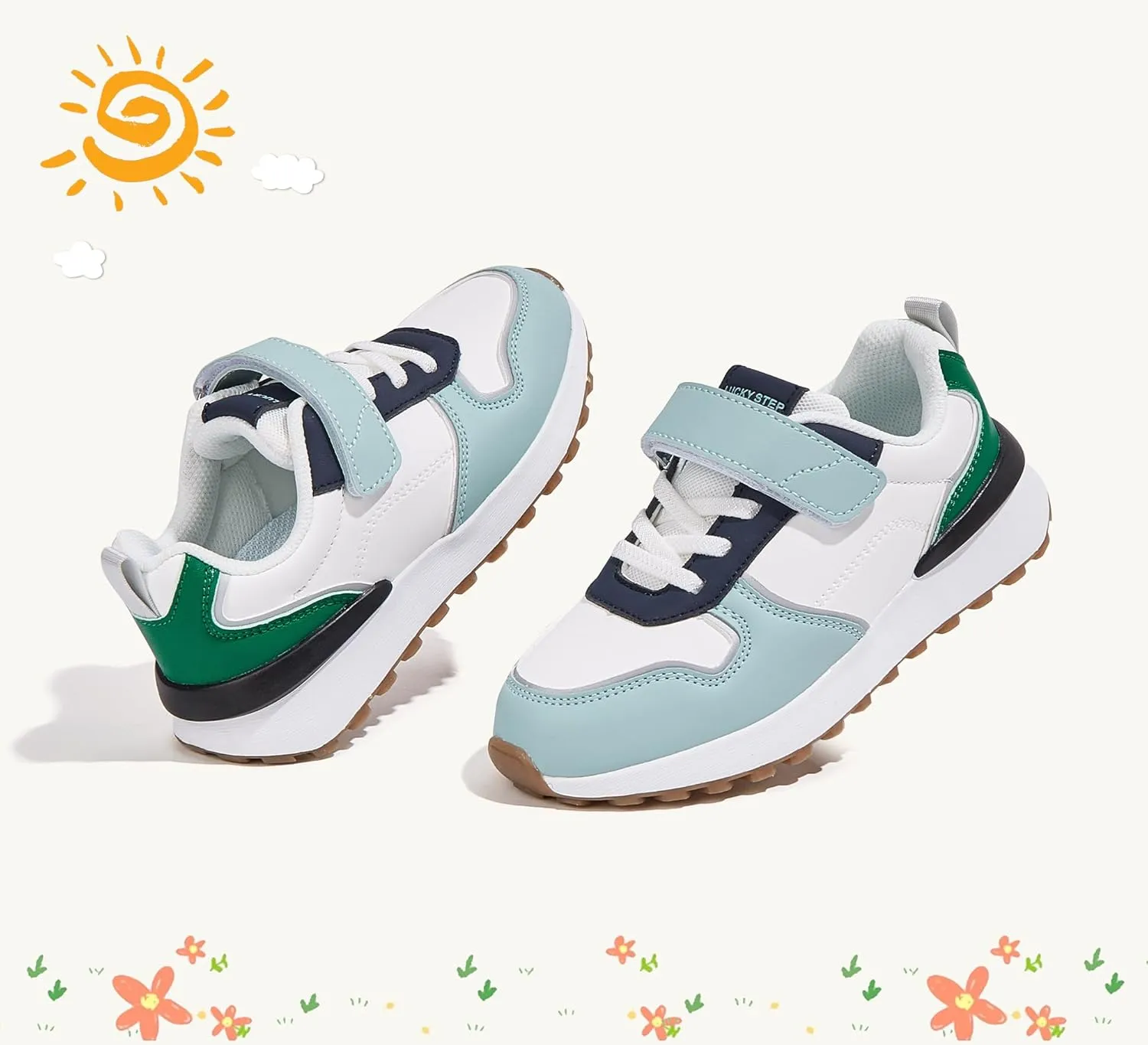 LUCKY STEP Kids Sneakers for Girls Boys Running Non-Slip Tennis Casual Walking Shoes Hook and Loop Unisex-Child Storybook Shoes for Big Kids, Little Kids & Toddlers