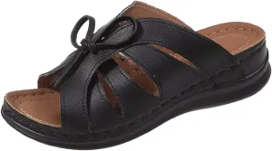 Memory Foam House Bedroom Bow Crossbands Slide Slipper Shoes Slippers Comfy Trendy Bowknot Buckle Hollow Out Backless Comfortable Insole Strap Vamp Orthotic Wedge Sandals with Arch Support