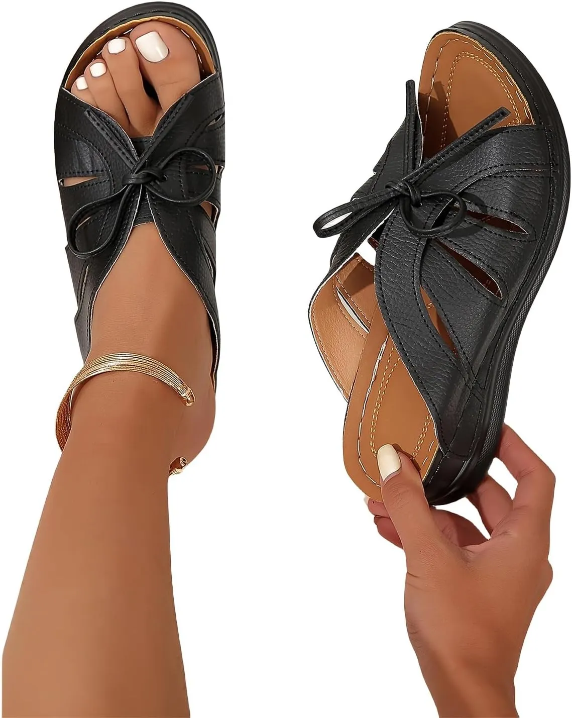 Memory Foam House Bedroom Bow Crossbands Slide Slipper Shoes Slippers Comfy Trendy Bowknot Buckle Hollow Out Backless Comfortable Insole Strap Vamp Orthotic Wedge Sandals with Arch Support