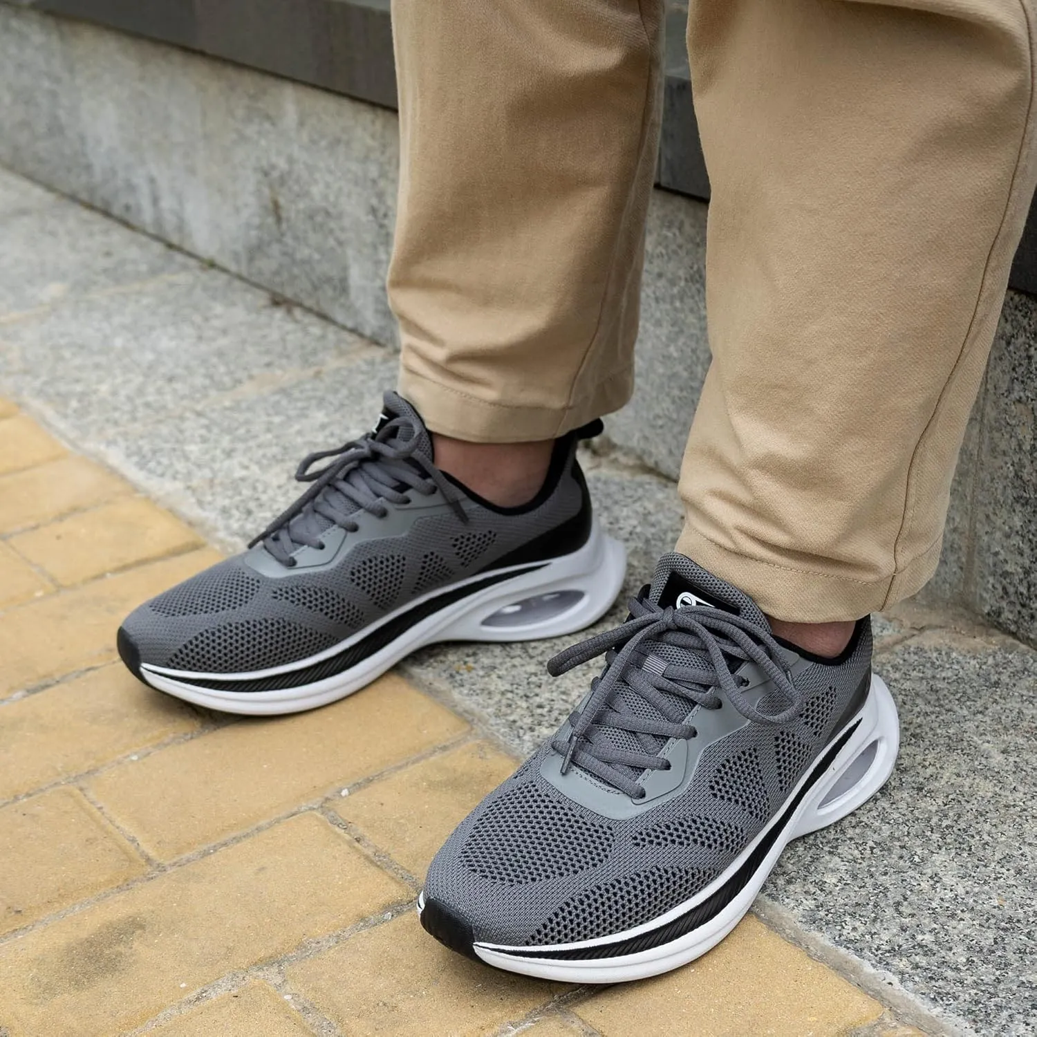 Men Air Running Shoes with Dual Cushions Breathable Lightweight Tennis Walking Sneakers Memory Foam Athletic Sport Shoes