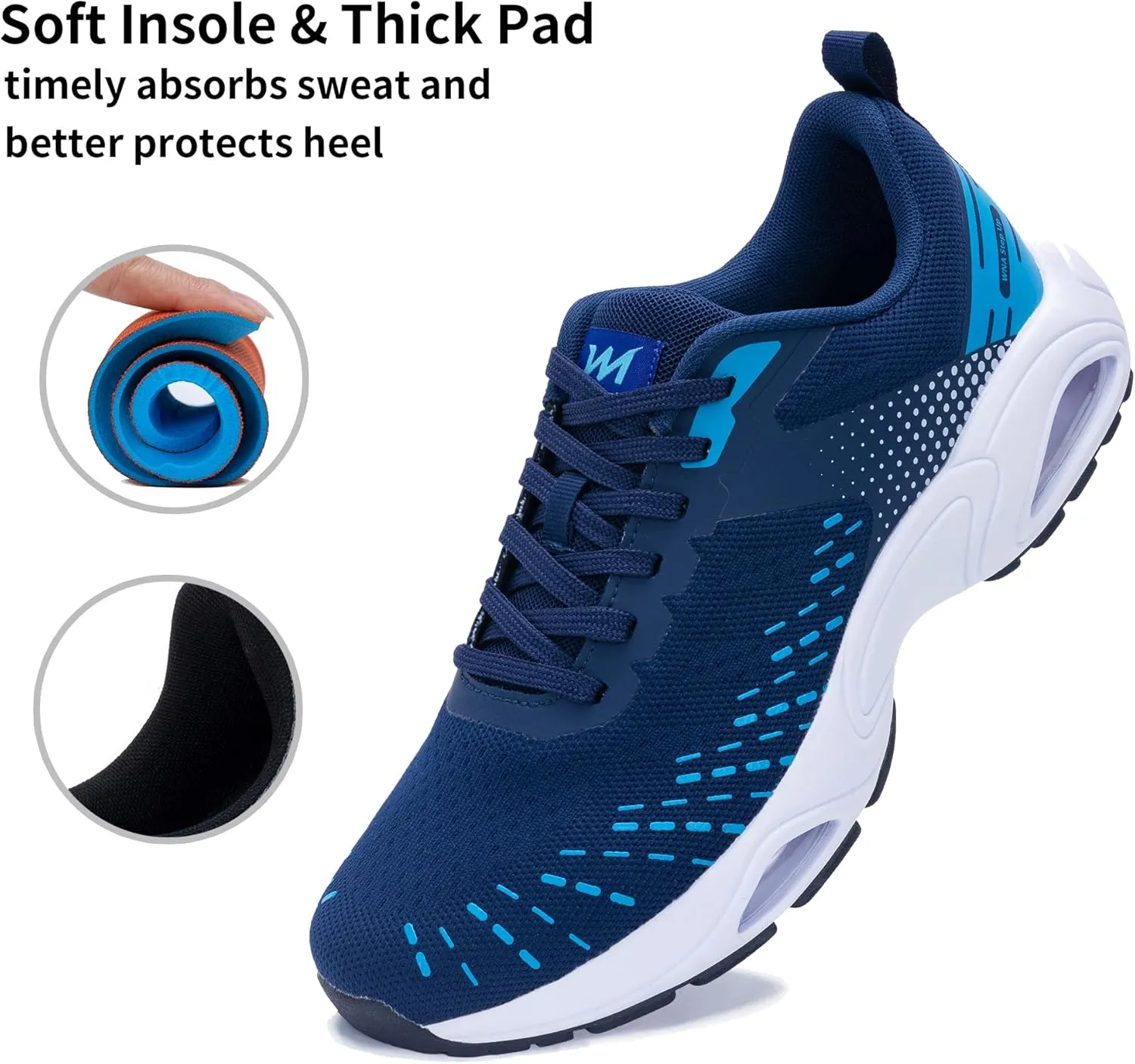 Men Air Running Shoes with Dual Cushions Breathable Lightweight Tennis Walking Sneakers Memory Foam Athletic Sport Shoes