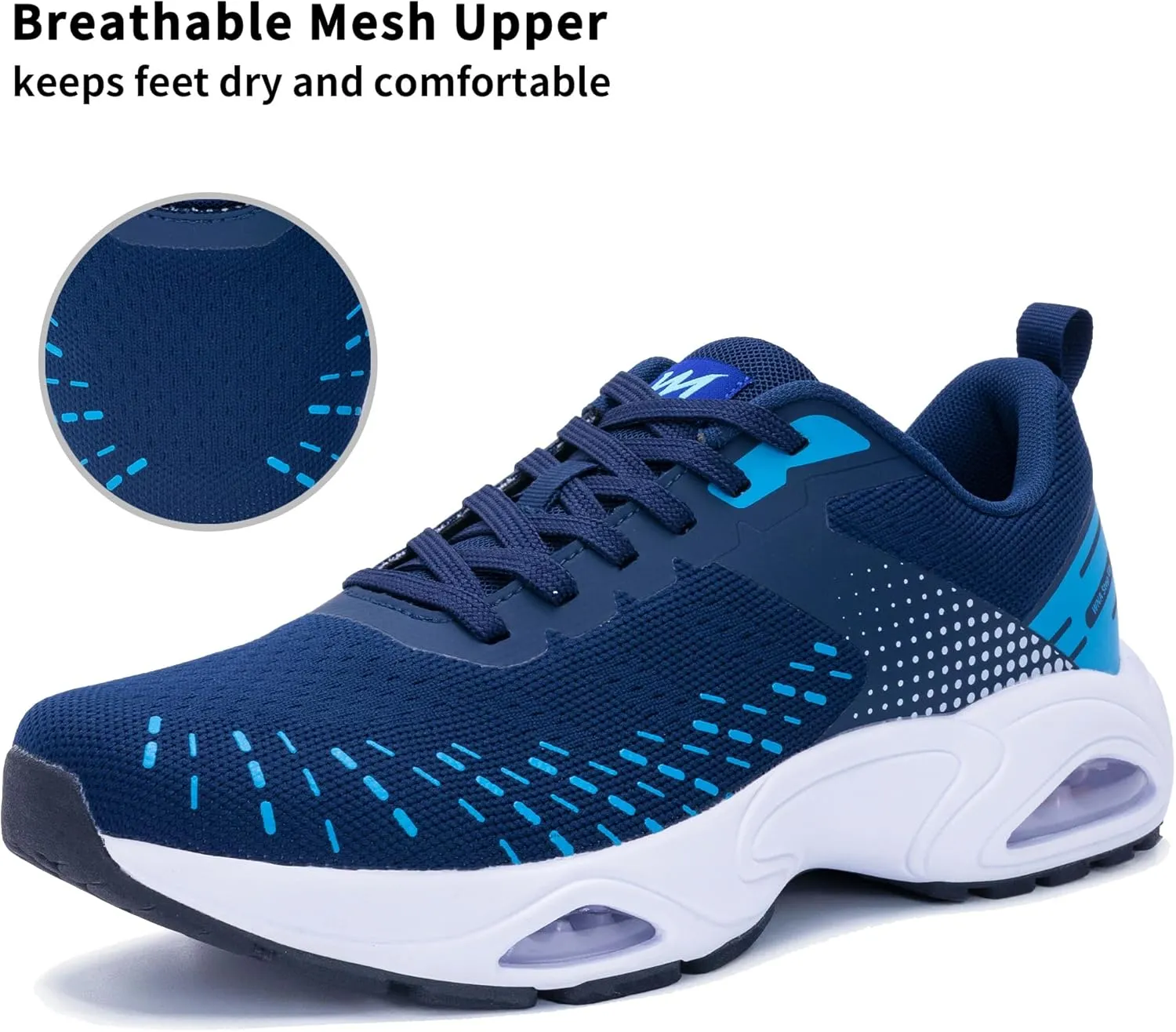 Men Air Running Shoes with Dual Cushions Breathable Lightweight Tennis Walking Sneakers Memory Foam Athletic Sport Shoes