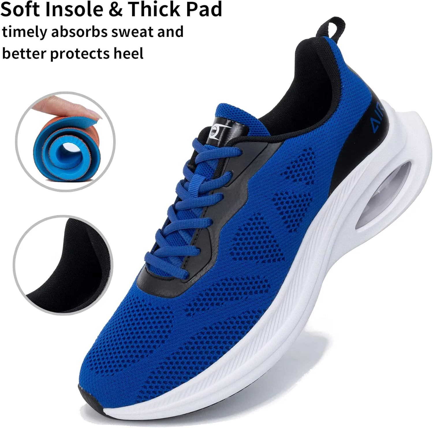 Men Air Running Shoes with Dual Cushions Breathable Lightweight Tennis Walking Sneakers Memory Foam Athletic Sport Shoes