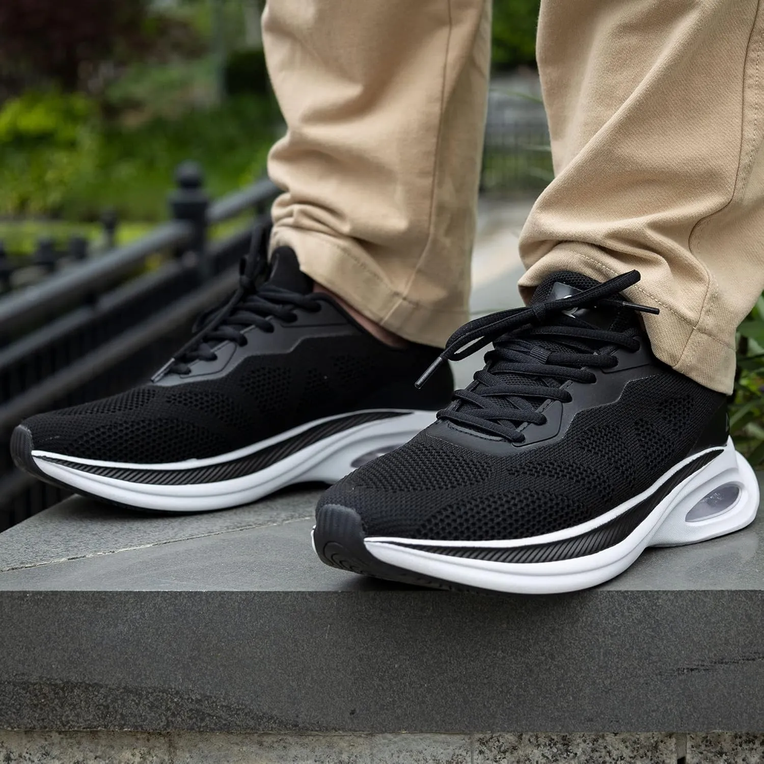 Men Air Running Shoes with Dual Cushions Breathable Lightweight Tennis Walking Sneakers Memory Foam Athletic Sport Shoes
