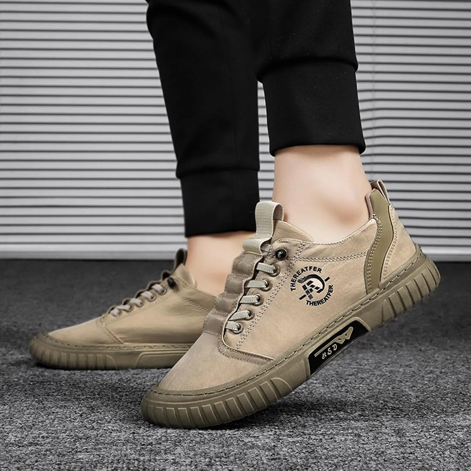 Men Low Top Breathable Casual Walking Shoes Canvas Mens Leather Shoes Casual Wide Sneaker