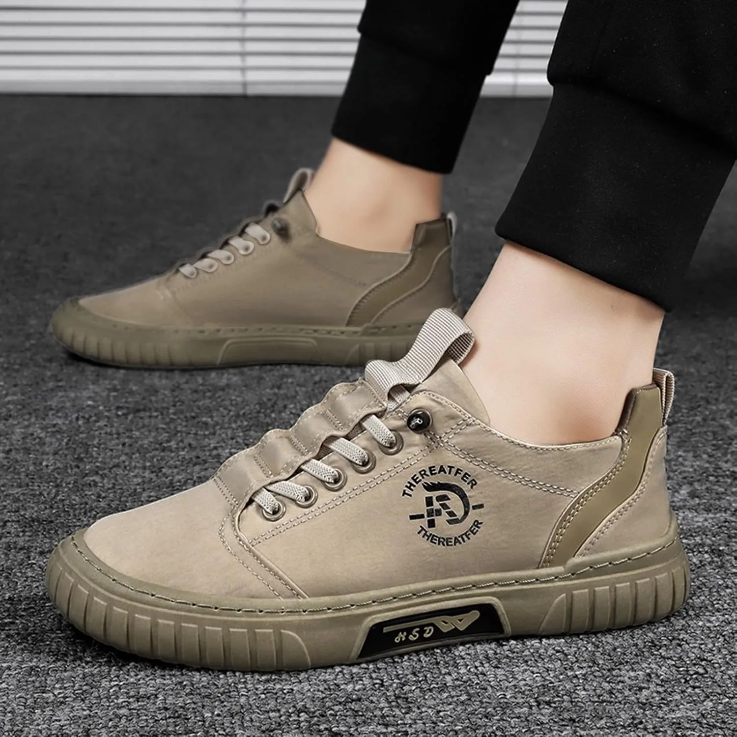 Men Low Top Breathable Casual Walking Shoes Canvas Mens Leather Shoes Casual Wide Sneaker