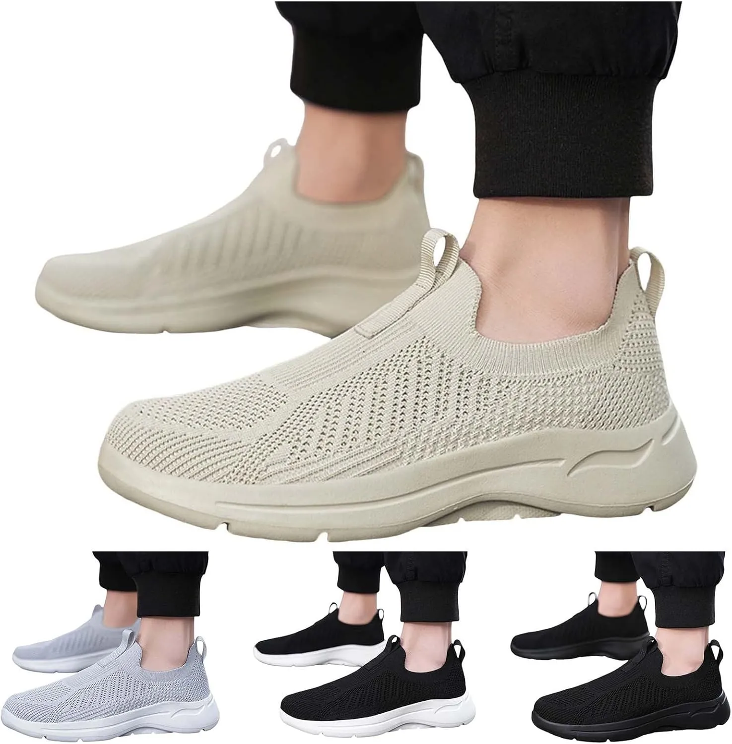 Mens Athletic Walking Slip on Shoes Breathable Mesh Lightweight Comfortable Sole Sneakers Non Slip Cushion for Running, Gym & Outdoor Activities Men's Spring and Summer Daily Shoes