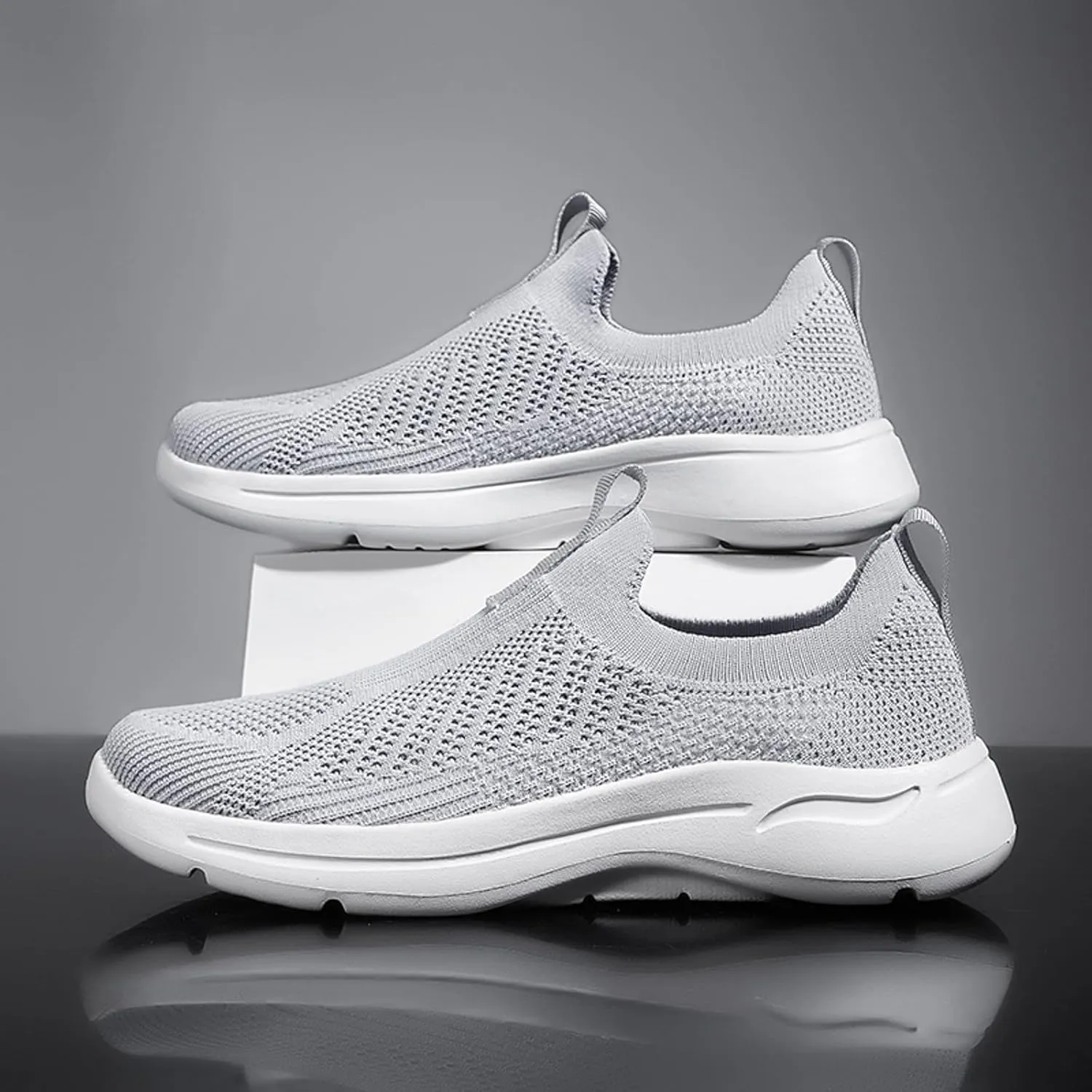 Mens Athletic Walking Slip on Shoes Breathable Mesh Lightweight Comfortable Sole Sneakers Non Slip Cushion for Running, Gym & Outdoor Activities Men's Spring and Summer Daily Shoes
