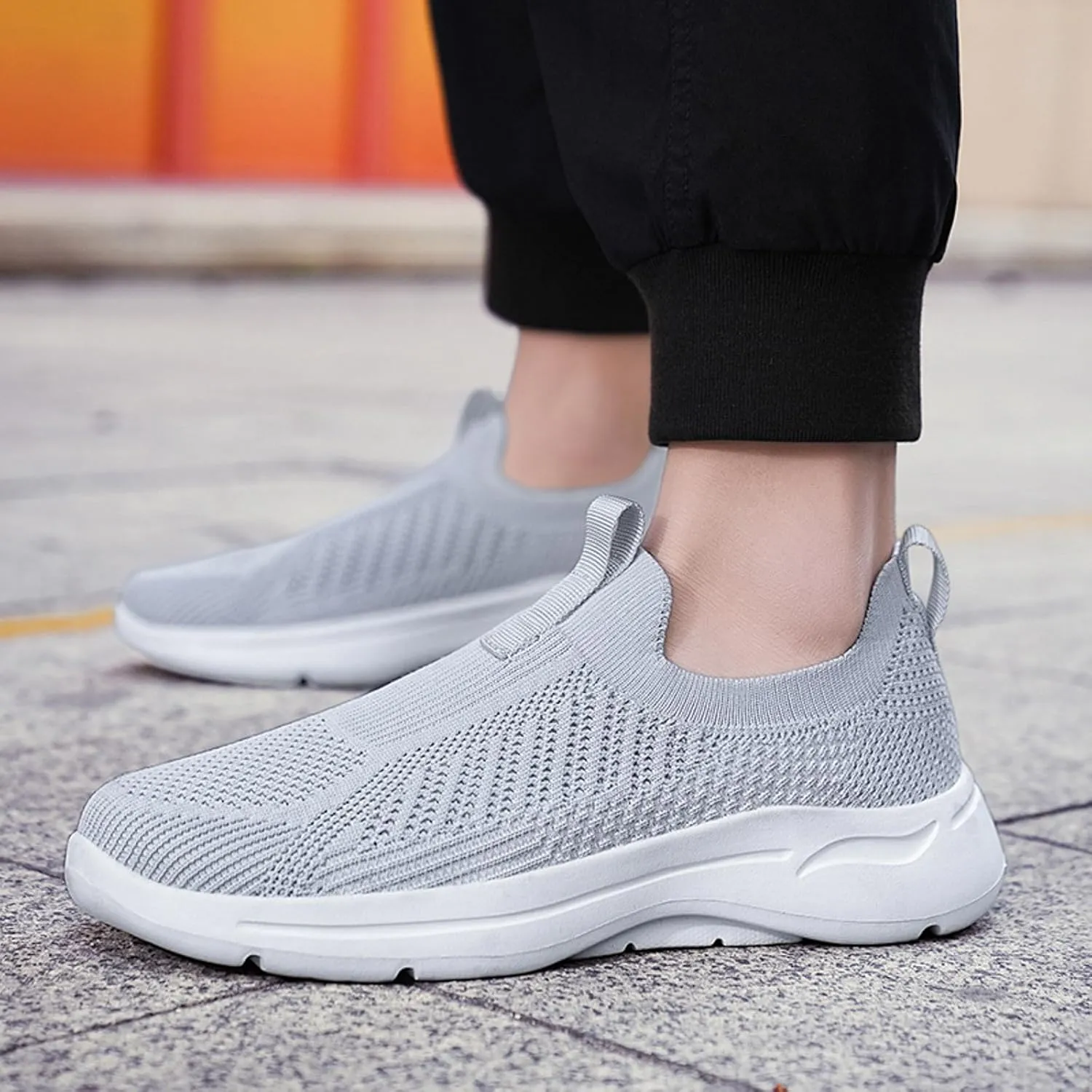 Mens Athletic Walking Slip on Shoes Breathable Mesh Lightweight Comfortable Sole Sneakers Non Slip Cushion for Running, Gym & Outdoor Activities Men's Spring and Summer Daily Shoes