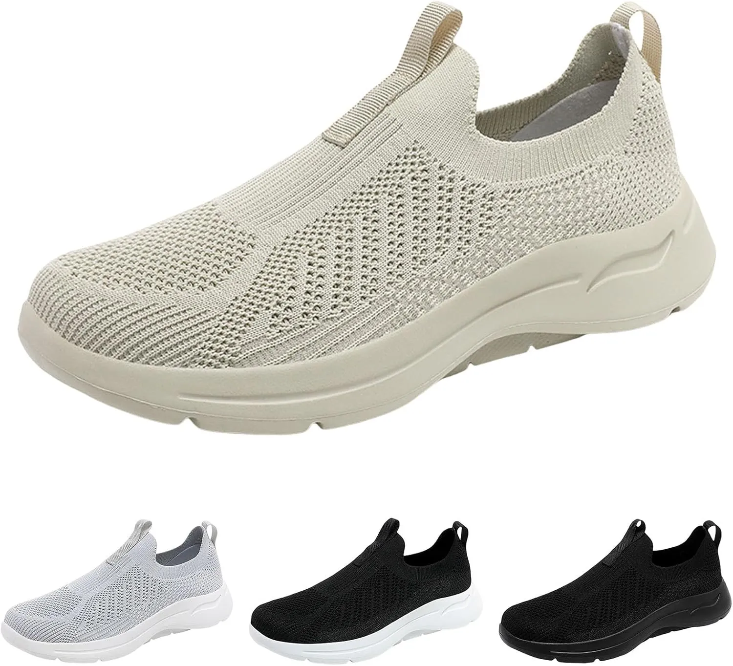 Mens Athletic Walking Slip on Shoes Breathable Mesh Lightweight Comfortable Sole Sneakers Non Slip Cushion for Running, Gym & Outdoor Activities Men's Spring and Summer Daily Shoes