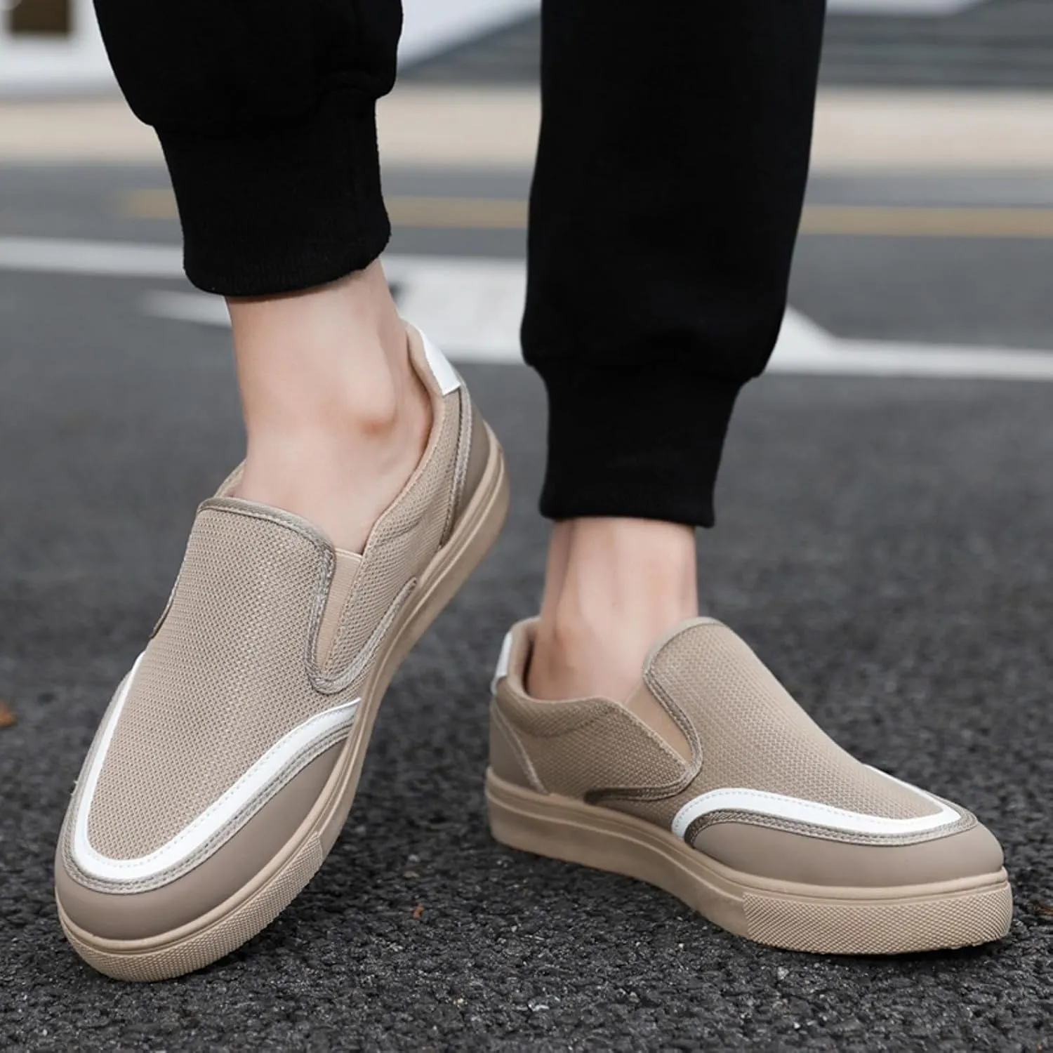Mens Breathable Slip on Dress Shoes Breathable Casual Comfortable Walking Sneaker Soft Flat Soled Elderly Shoes