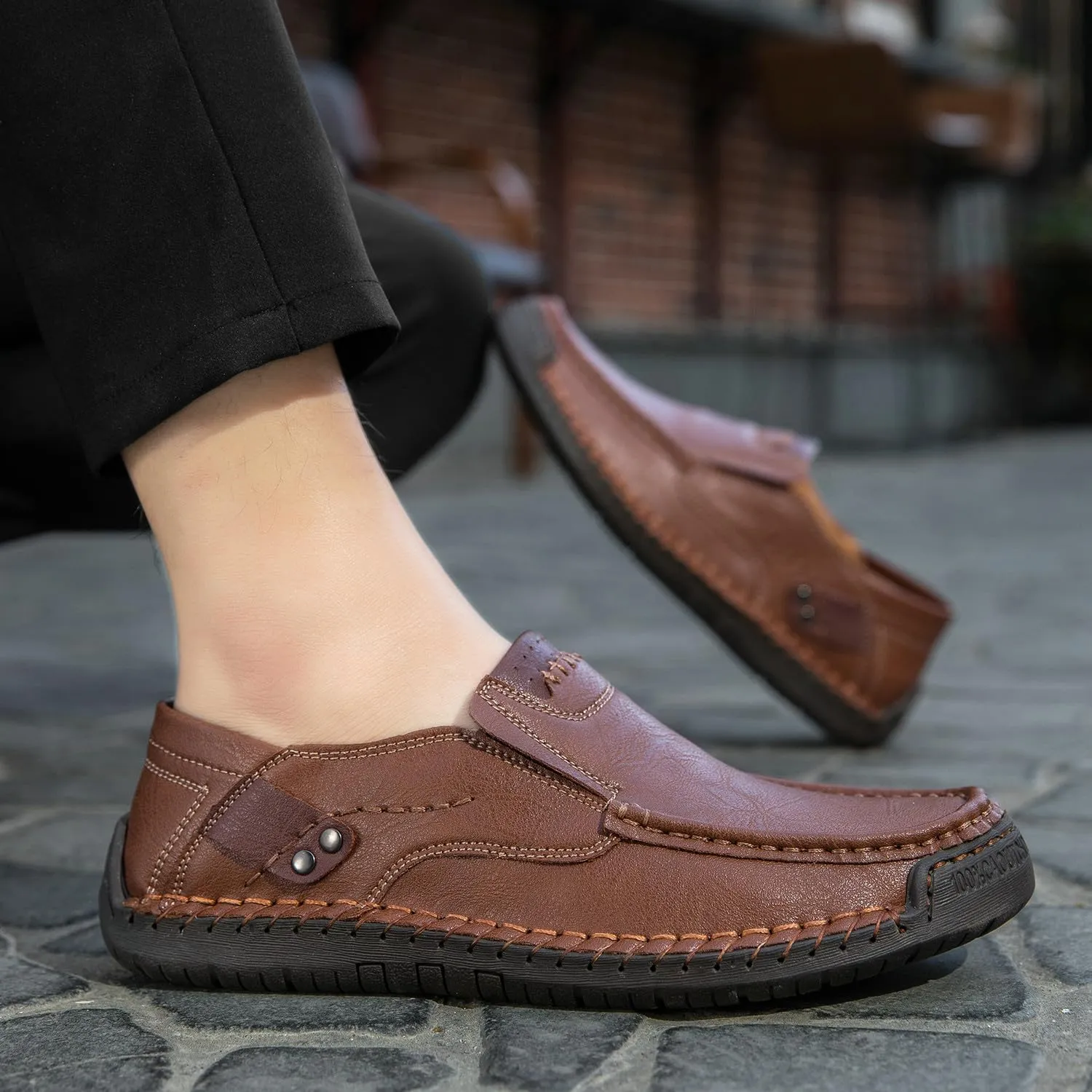 Men's Handmade Slip on Genuine Leather Loafers Soft Breathable Driving Shoes