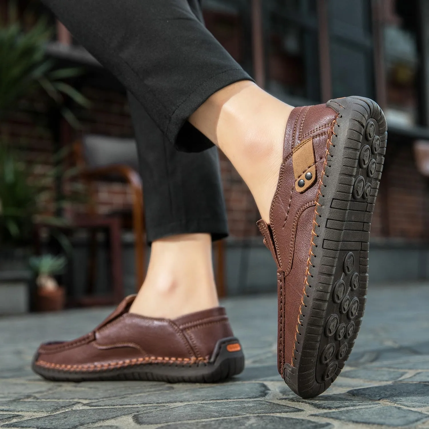 Men's Handmade Slip on Genuine Leather Loafers Soft Breathable Driving Shoes